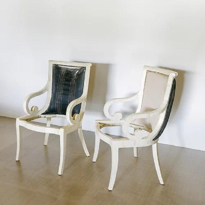 20th Century Pair of Tessellated Bone Carver Dining Chairs Designed by Karl Springer, 1970s