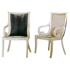 Vintage Pair of Tessellated Bone Carver Dining Chairs Designed by Karl Springer, 1970s