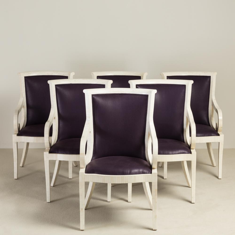 Mid-Century Modern Pair of Tessellated Bone Veneered Dining Chairs, 1970s