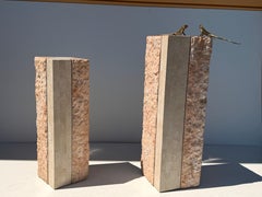 Pair of Tessellated Fossil Coral and Pink Stone Pedestals