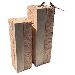 Pair of Tessellated Fossil Coral and Pink Stone Pedestals