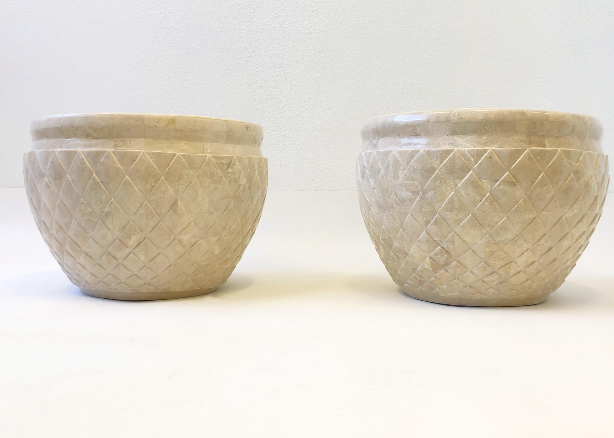 Pair of Tessellated Fossil Stone Planters by Marquis Collection of Beverly Hills 4