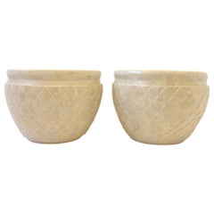 Pair of Tessellated Fossil Stone Planters by Marquis Collection of Beverly Hills
