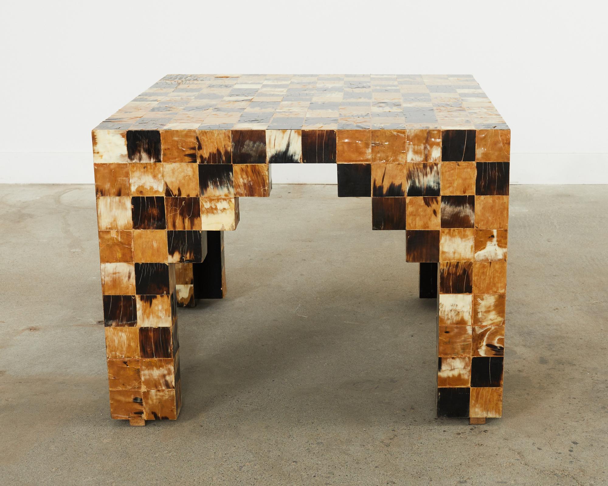 Pair of Tessellated Horn Block Tables Designed by Thomas Britt For Sale 4