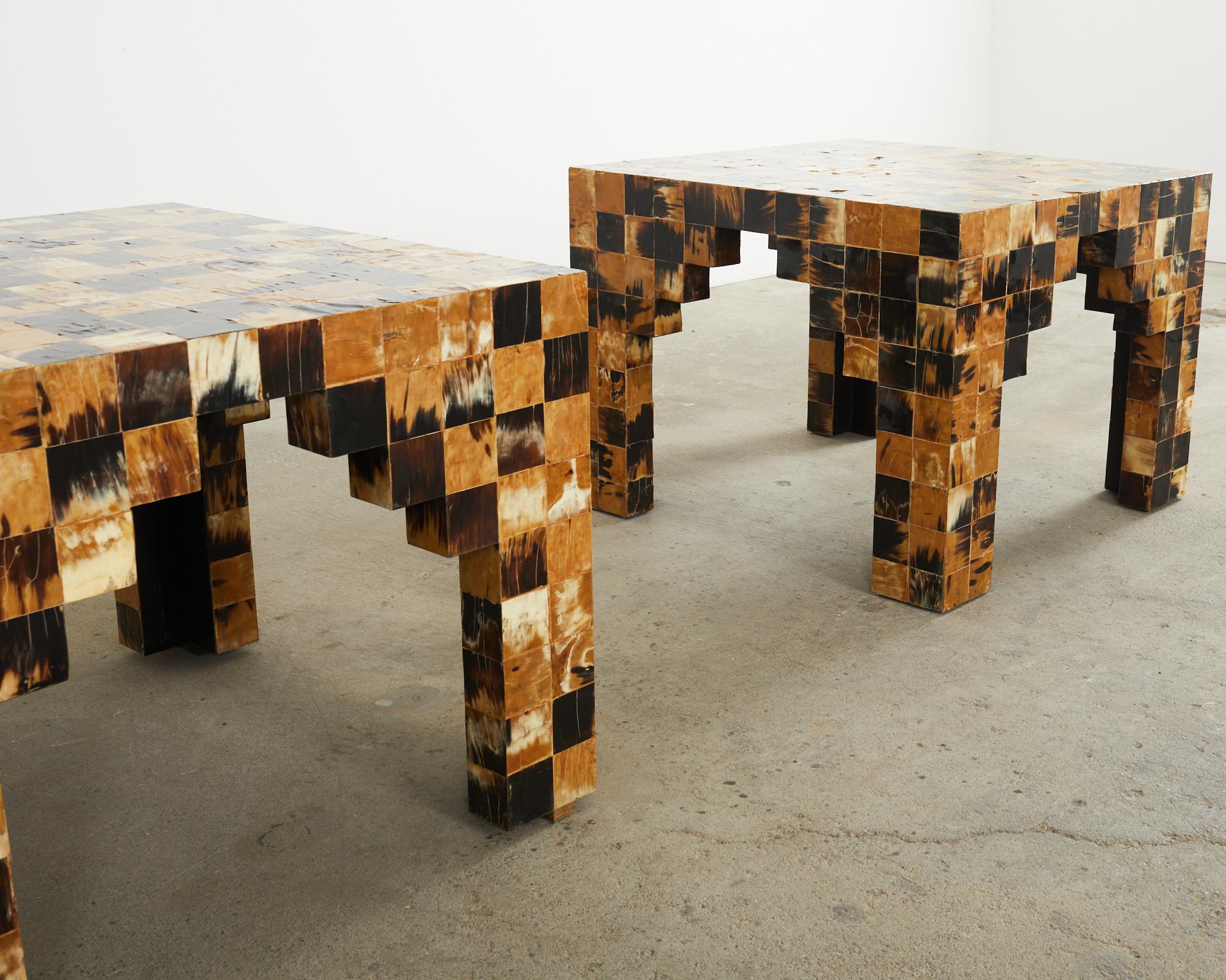 Pair of Tessellated Horn Block Tables Designed by Thomas Britt For Sale 6