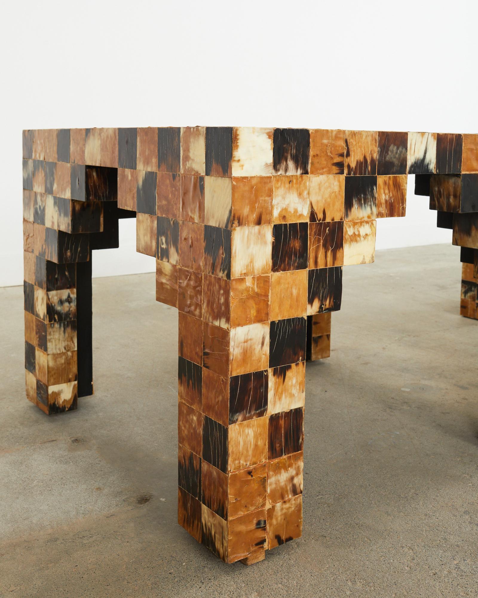 Pair of Tessellated Horn Block Tables Designed by Thomas Britt For Sale 7