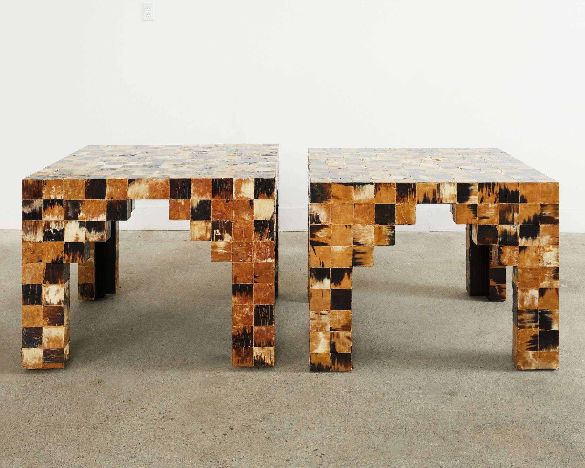Pair of Tessellated Horn Block Tables Designed by Thomas Britt For Sale 14