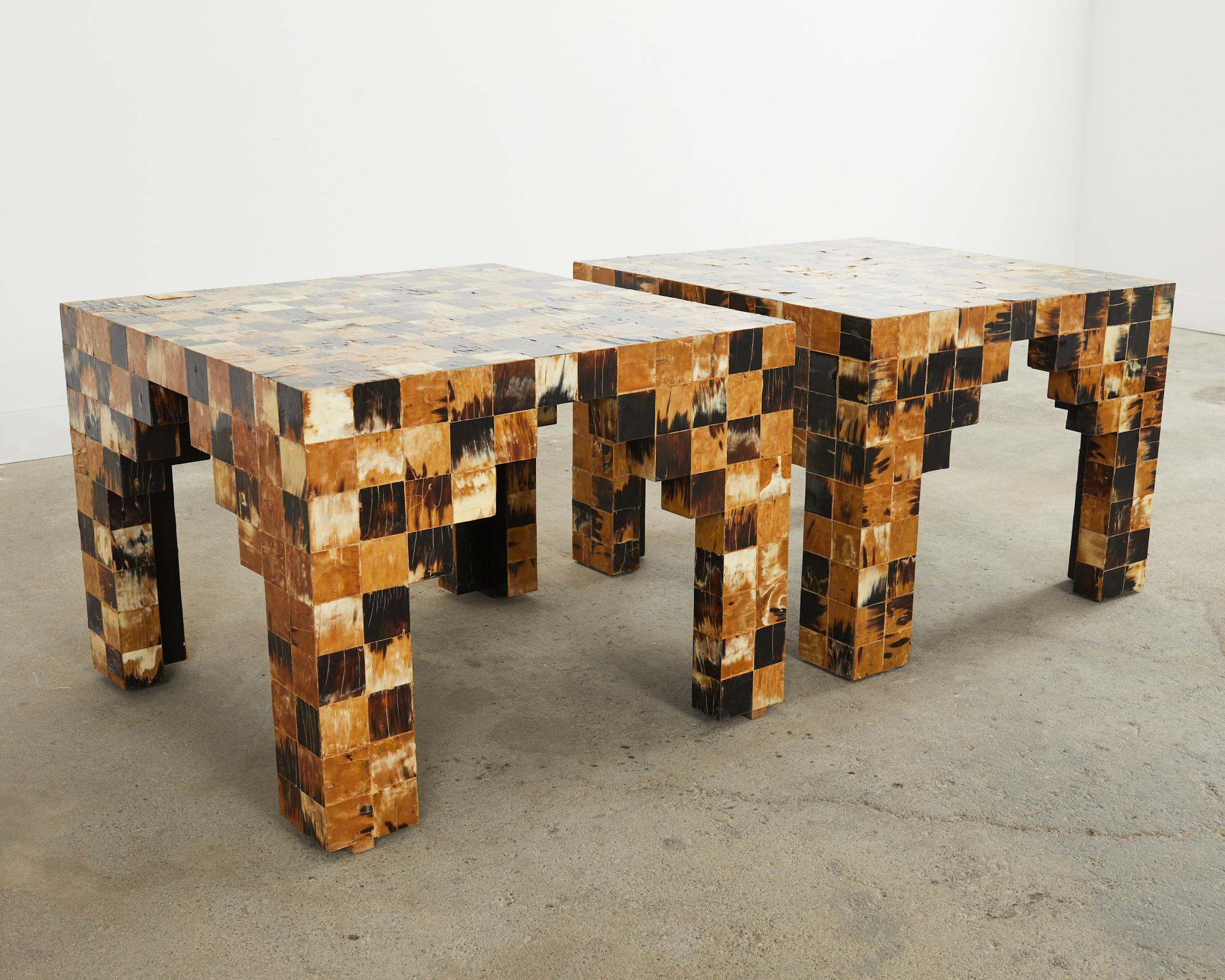 Colombian Pair of Tessellated Horn Block Tables Designed by Thomas Britt For Sale