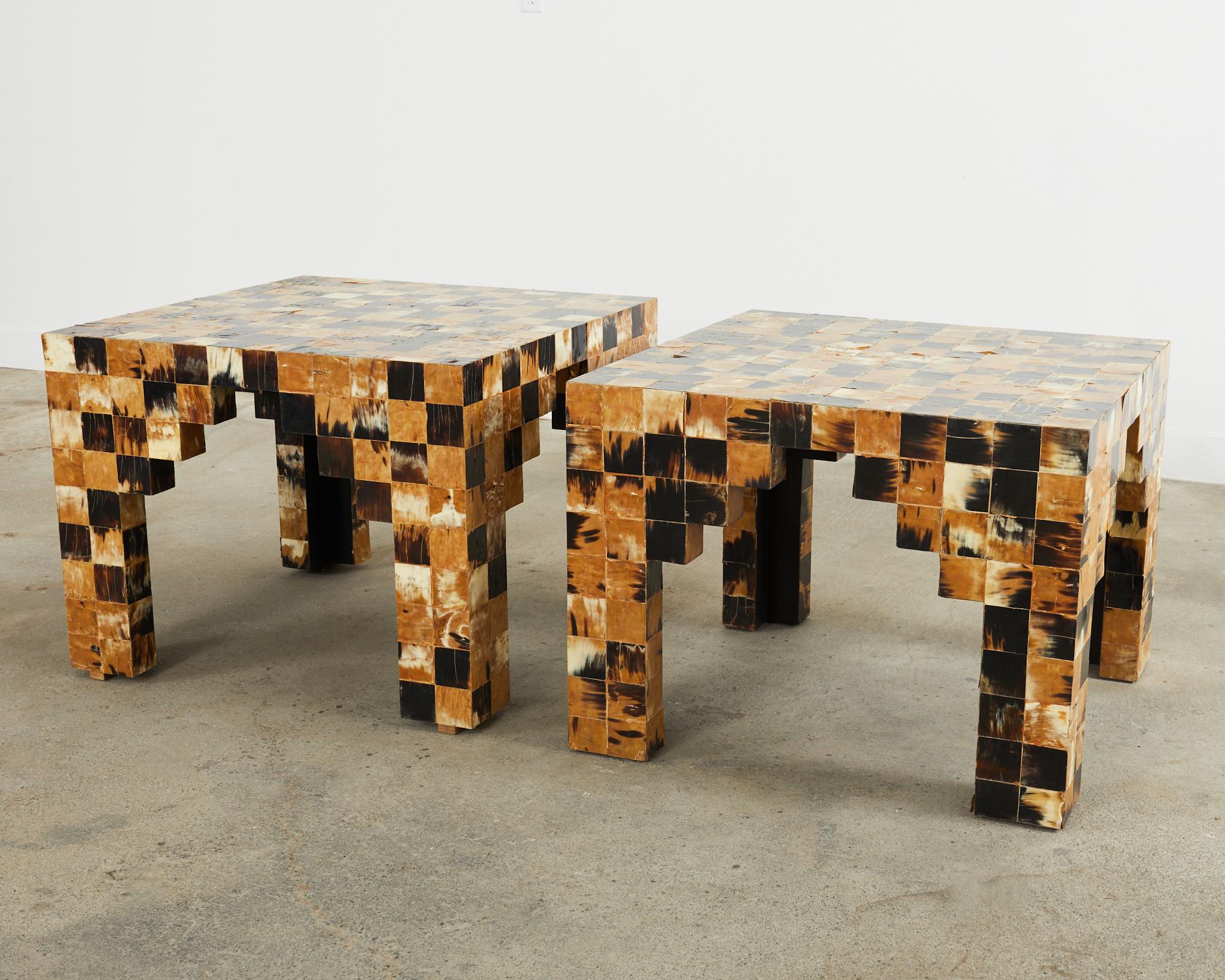 20th Century Pair of Tessellated Horn Block Tables Designed by Thomas Britt For Sale