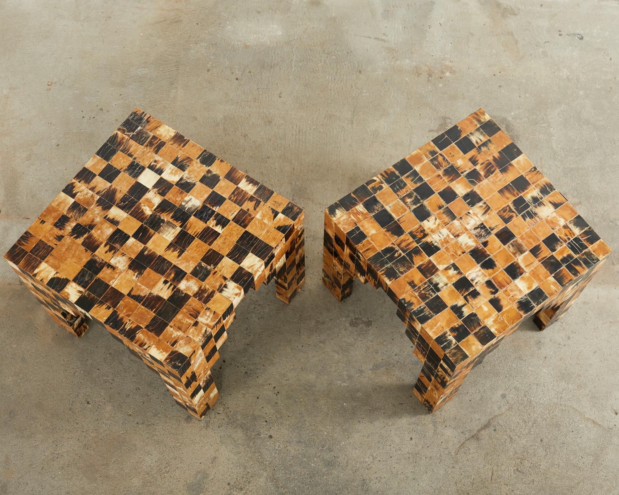 Pair of Tessellated Horn Block Tables Designed by Thomas Britt For Sale 1