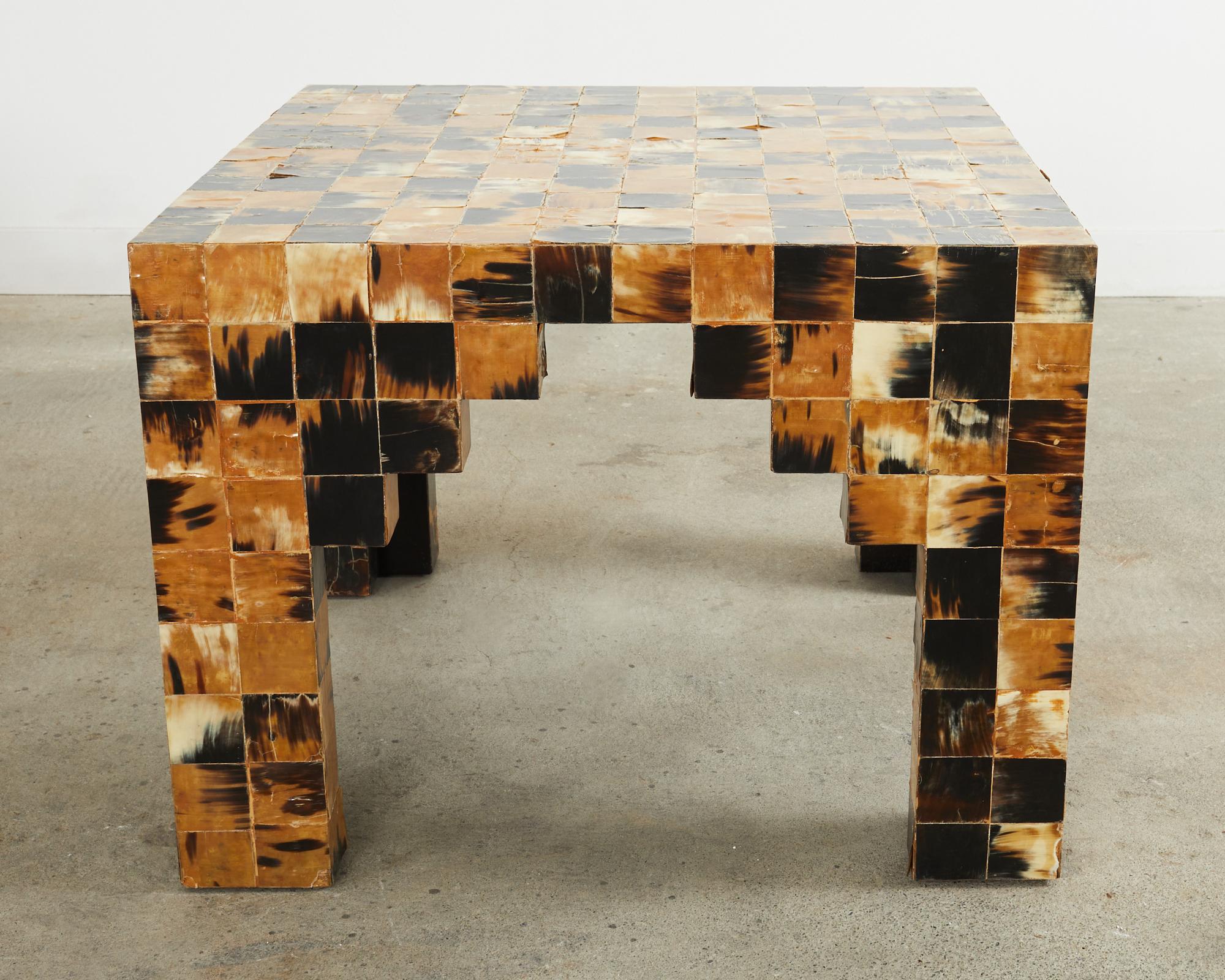 Pair of Tessellated Horn Block Tables Designed by Thomas Britt For Sale 2