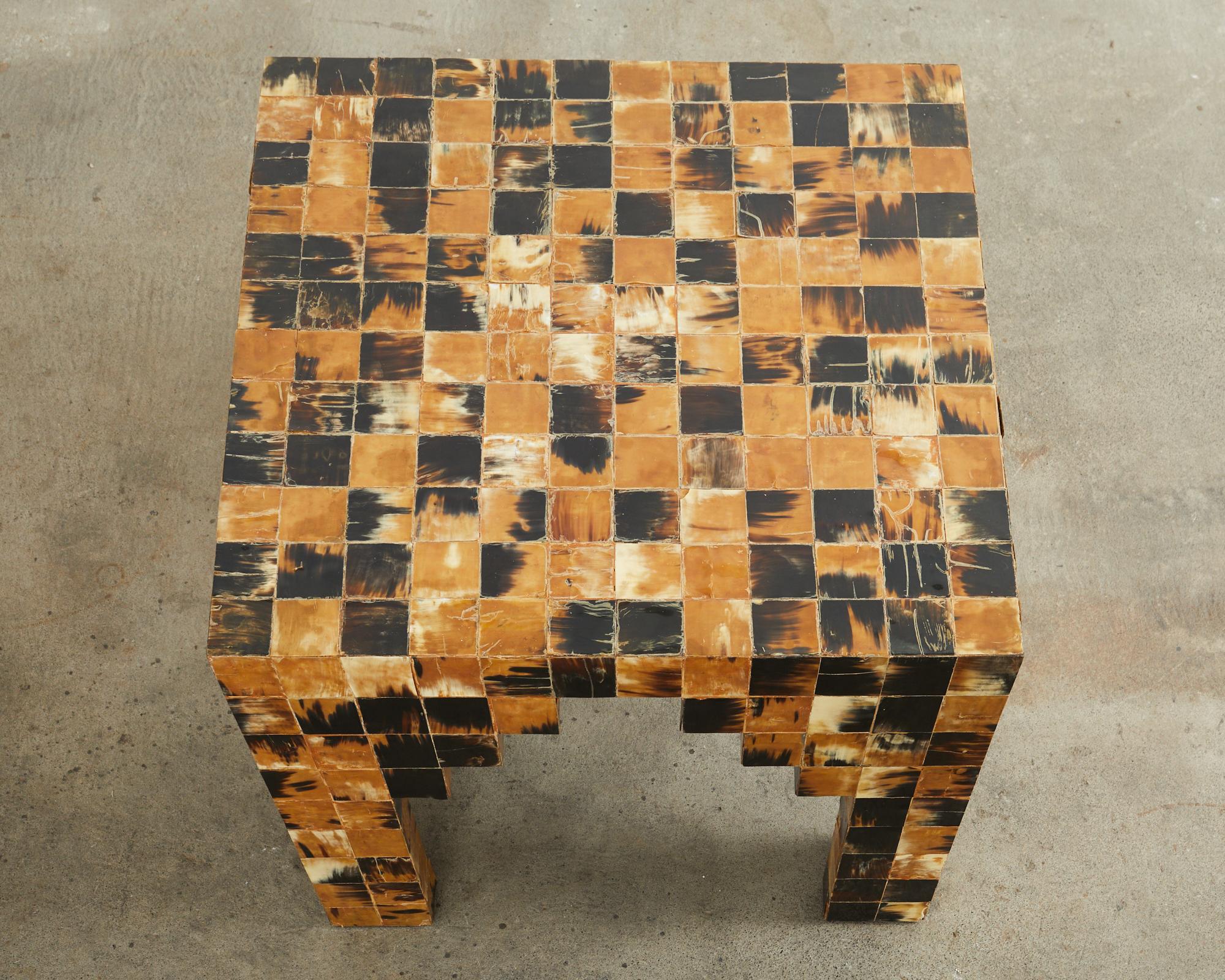 Pair of Tessellated Horn Block Tables Designed by Thomas Britt For Sale 3
