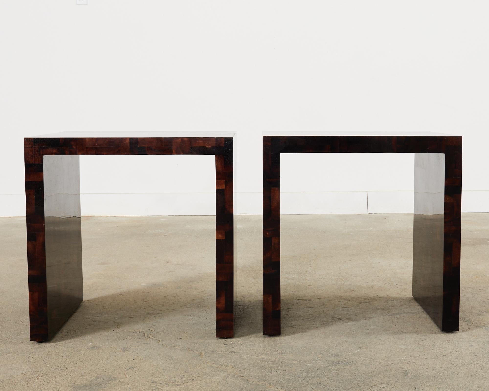 Mid-Century Modern Pair of Tessellated Horn Veneered Display Tables 