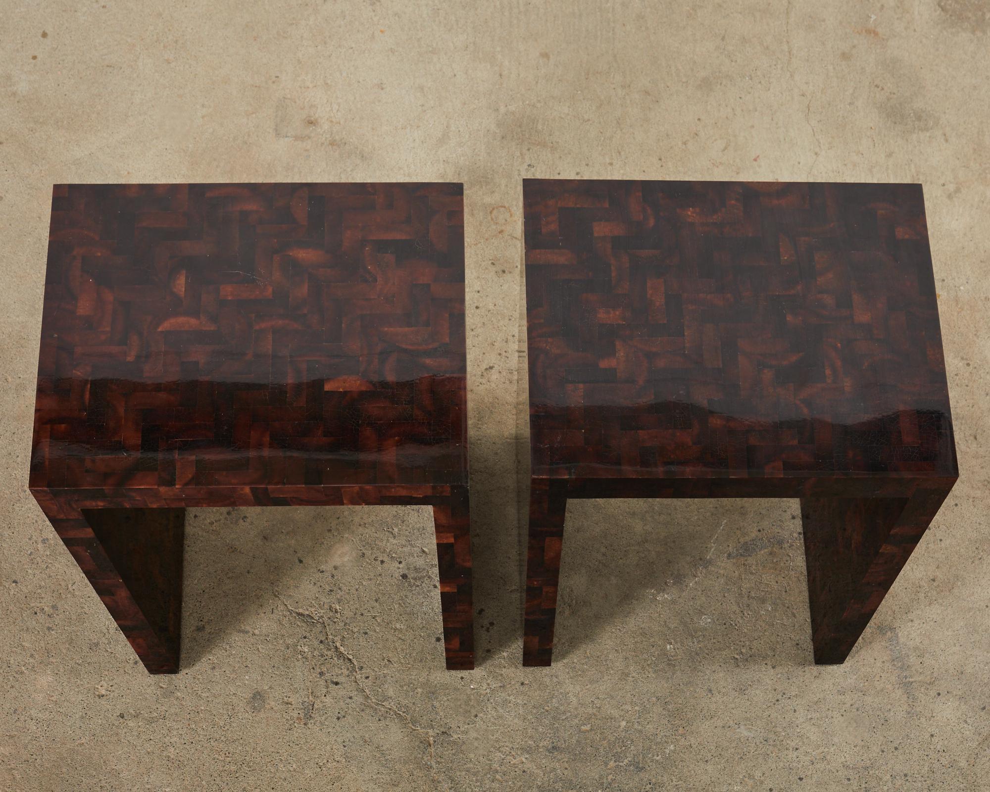 Philippine Pair of Tessellated Horn Veneered Display Tables 