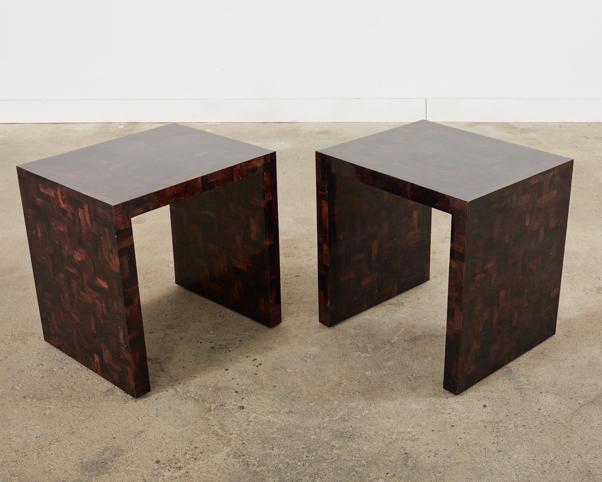 Hand-Crafted Pair of Tessellated Horn Veneered Display Tables 