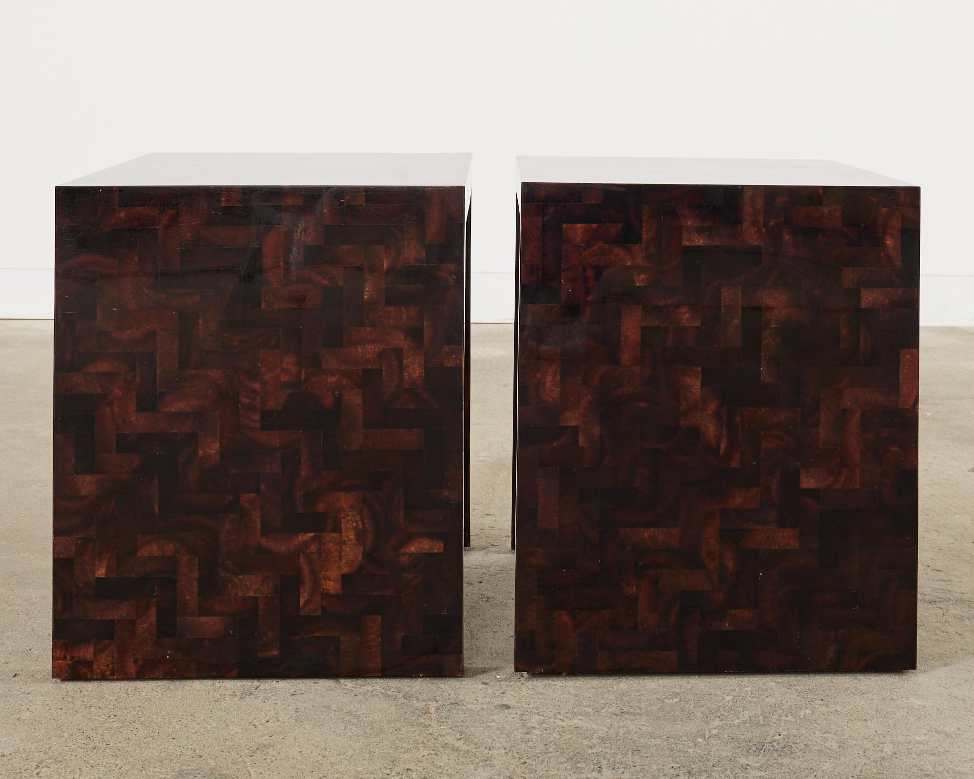 20th Century Pair of Tessellated Horn Veneered Display Tables 