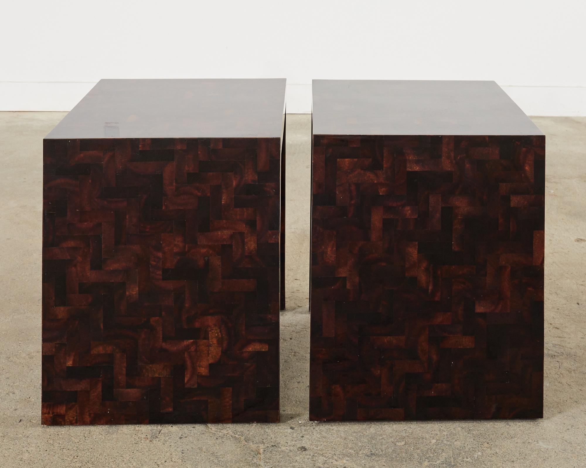 Pair of Tessellated Horn Veneered Display Tables  1