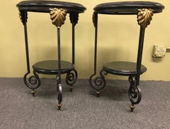 Pair of Tessellated Marble and Brass Two-Tier Side Tables by Maitland Smith