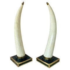 Pair of Tessellated Marble Faux Tusks on Brass and Faux Marble Bases