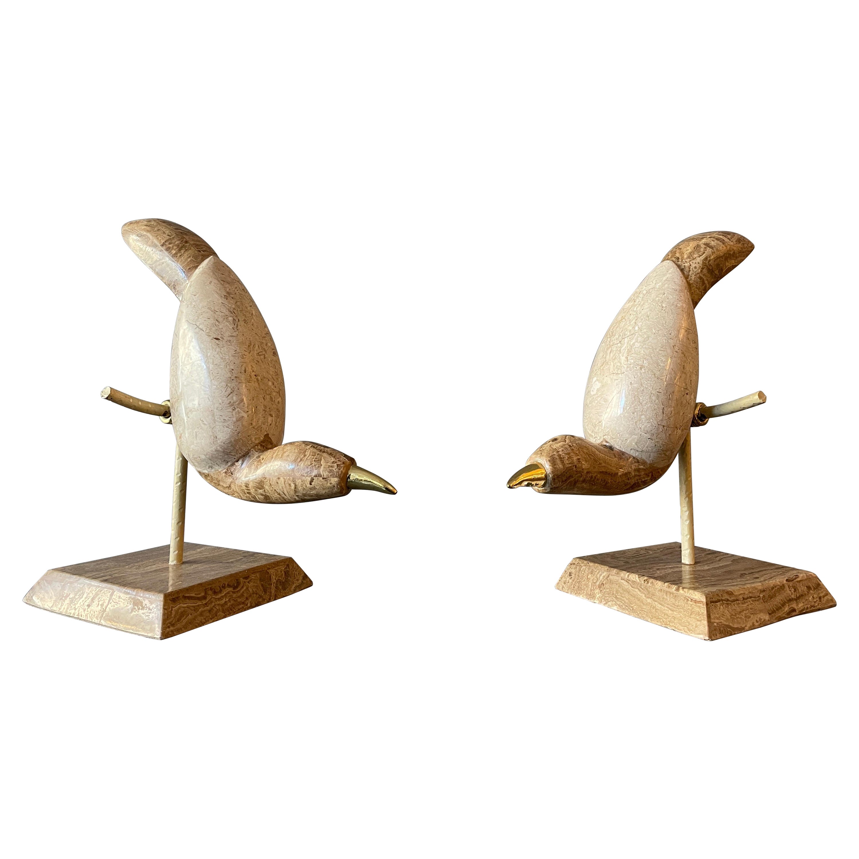 Pair of Tessellated Marble Perched Birds