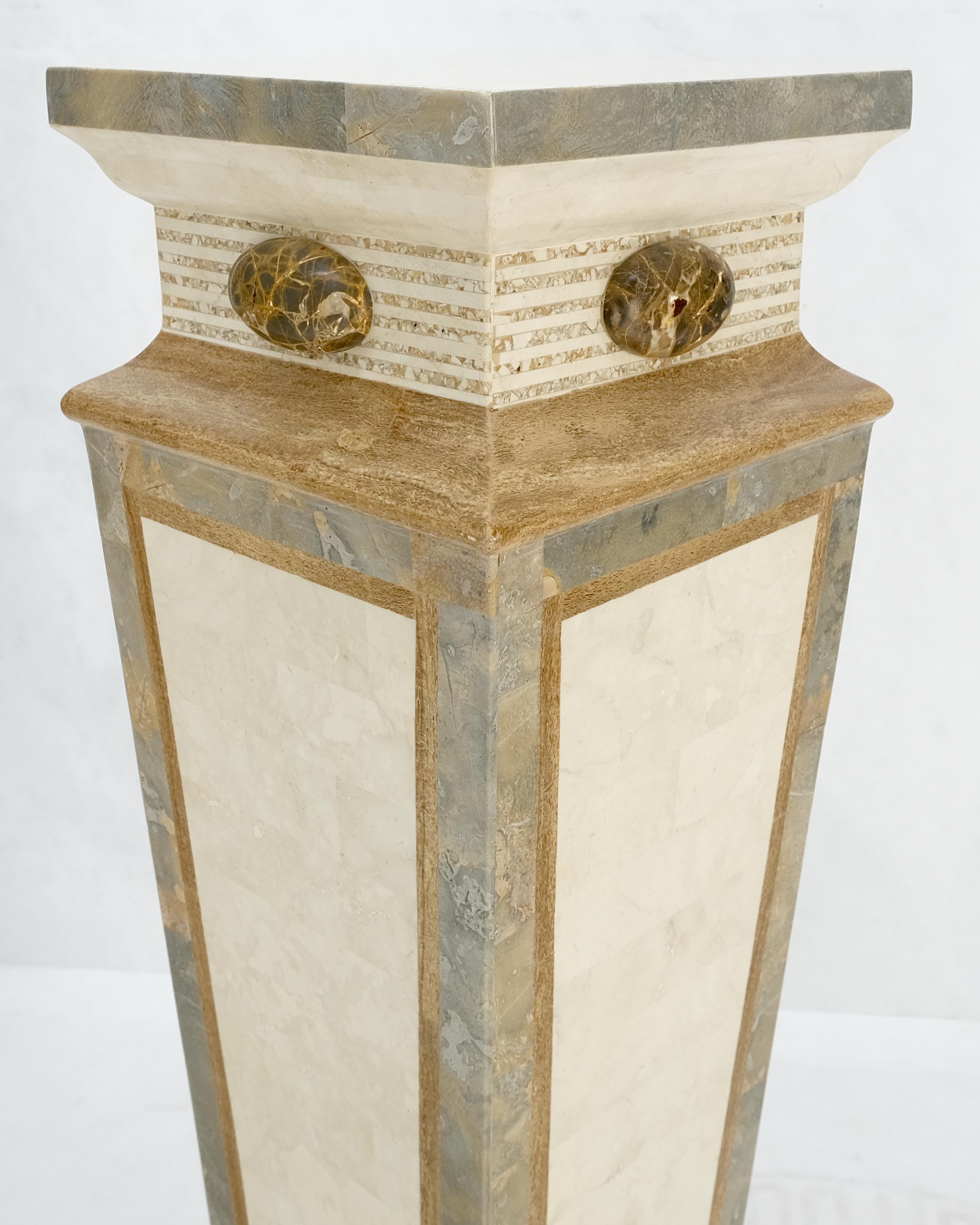 Mid-Century Modern Pair of Tessellated Marble Tapered Square Obelisk Shape Pedestals Stands MINT! For Sale