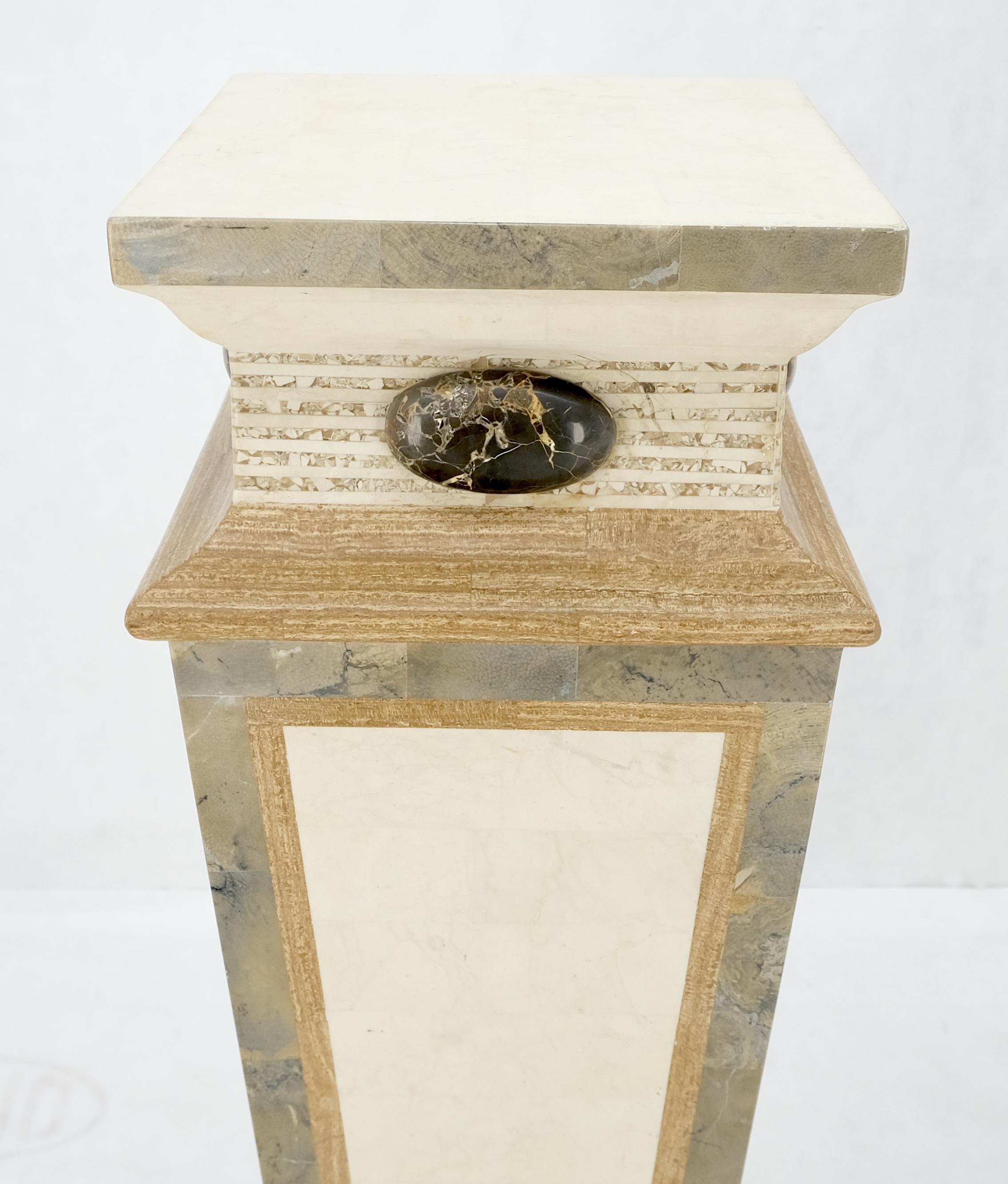 Veneer Pair of Tessellated Marble Tapered Square Obelisk Shape Pedestals Stands MINT! For Sale