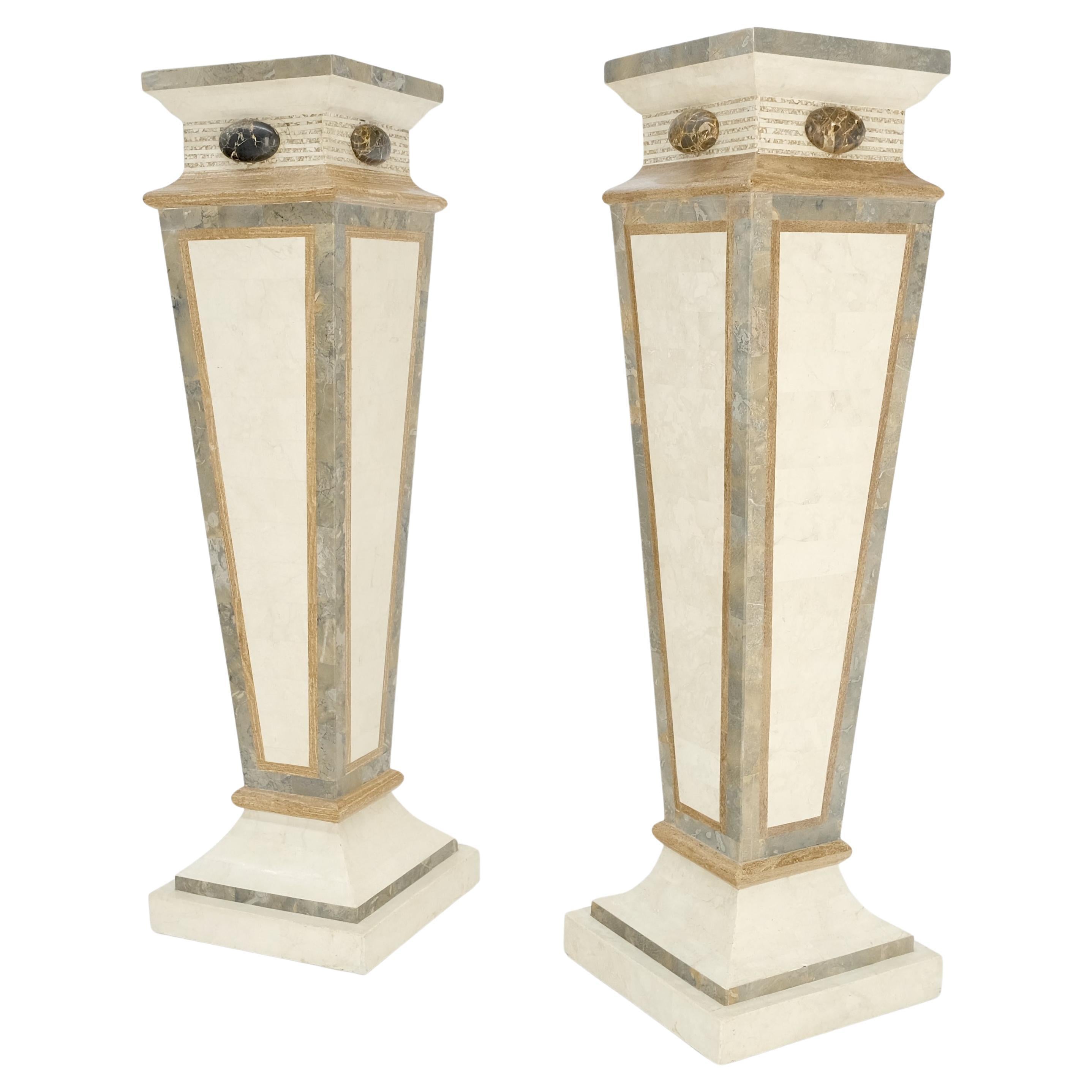 Pair of Tessellated Marble Tapered Square Obelisk Shape Pedestals Stands MINT! For Sale