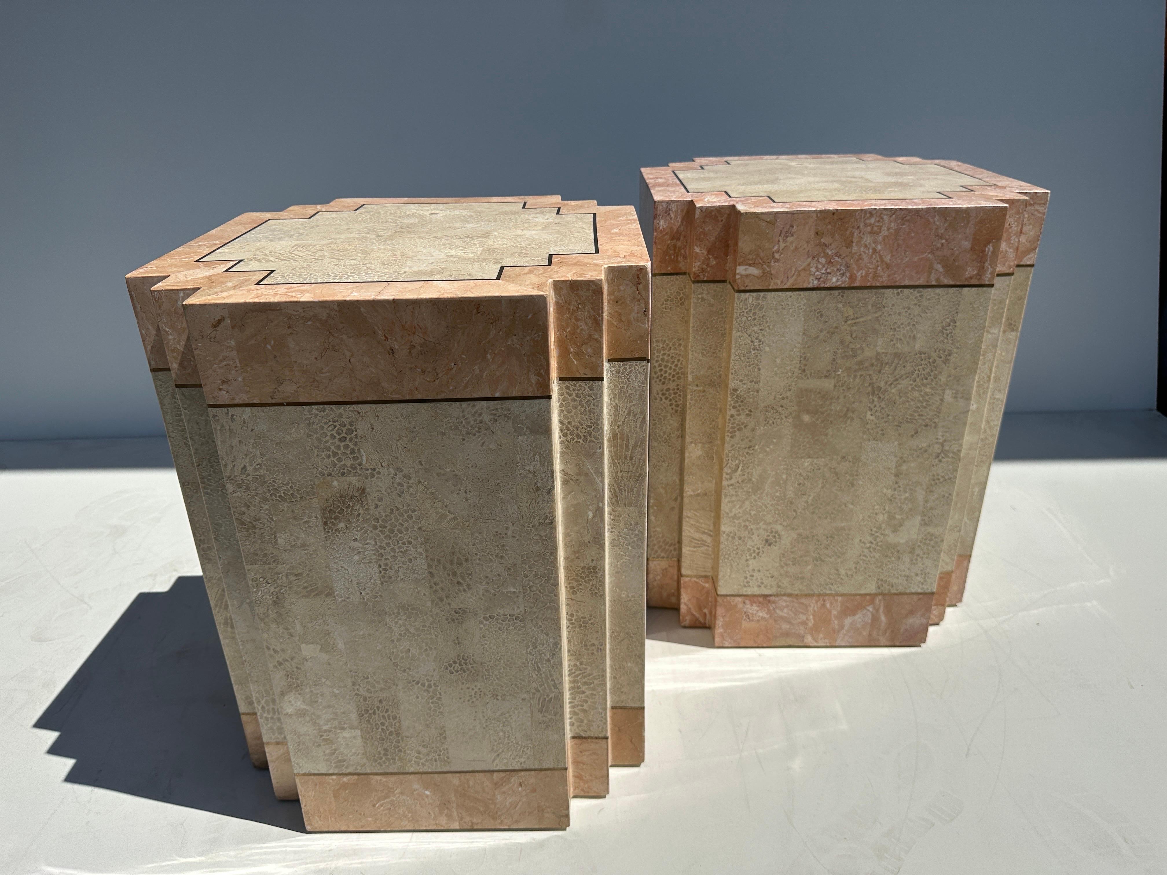Pair of Tessellated Pink Stone Side / End Tables For Sale 6