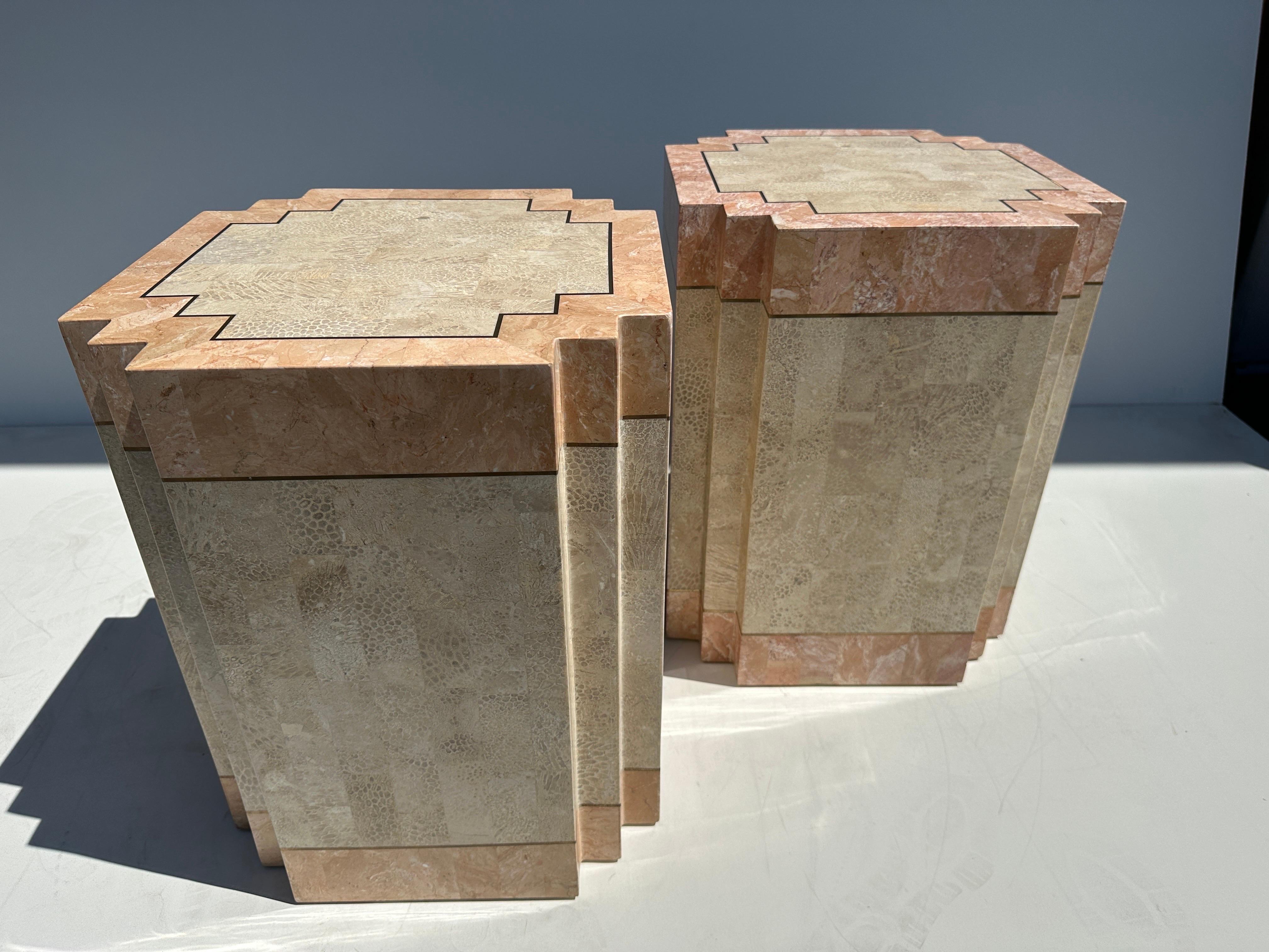 Pair of Tessellated Pink Stone Side / End Tables For Sale 7