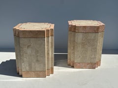 Pair of Tessellated Pink Stone Side / End Tables