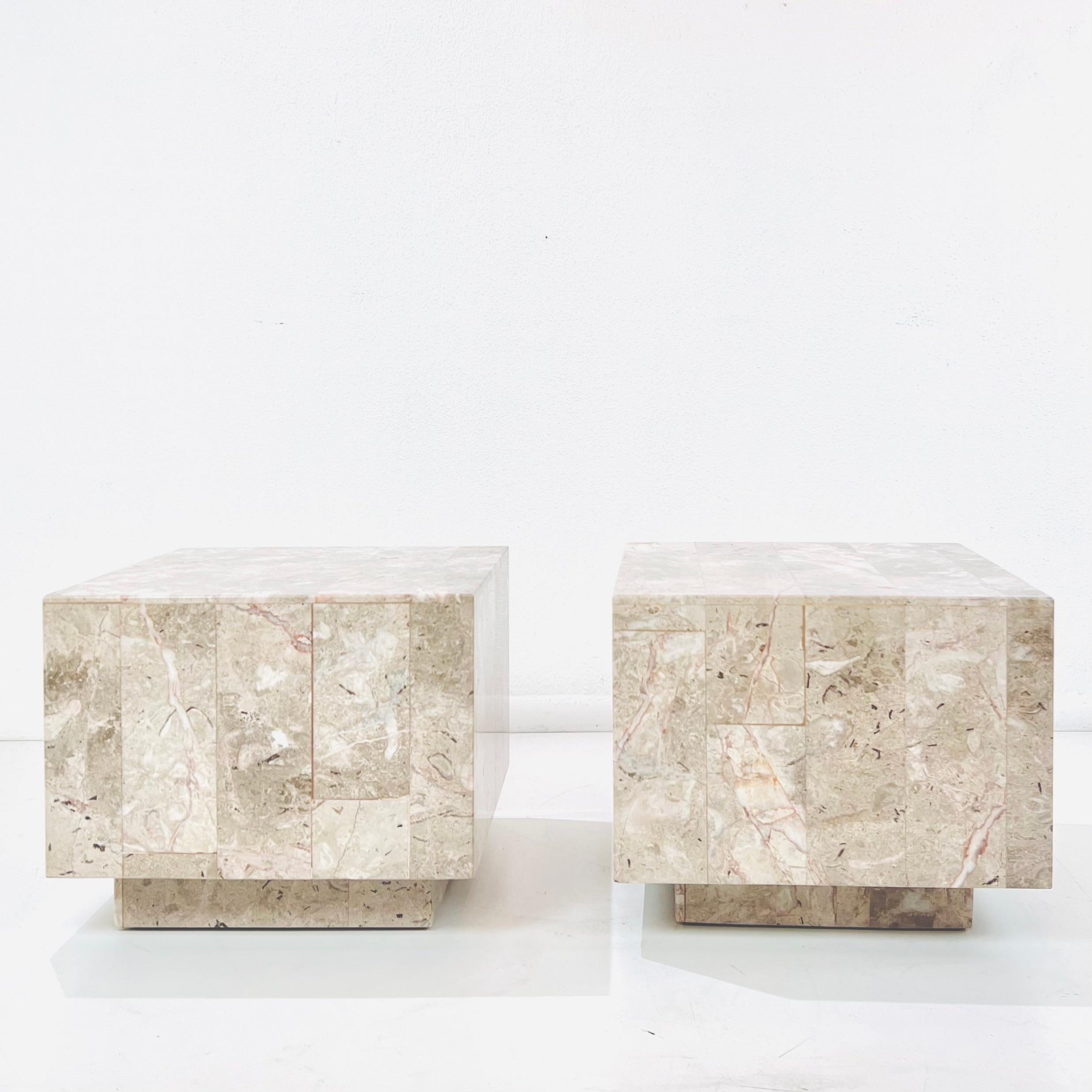 Modern Pair of Tessellated Quartzite Cube End Tables For Sale