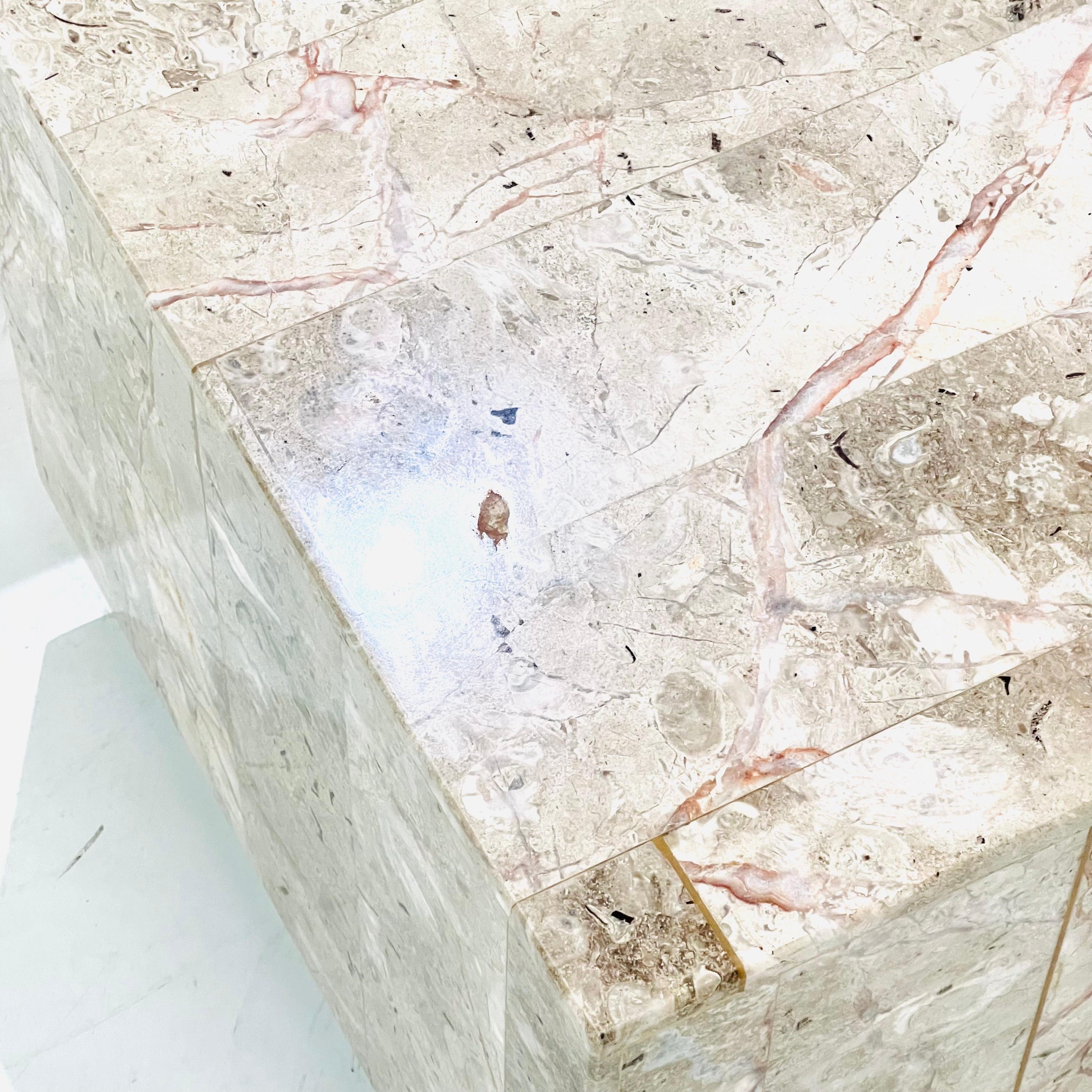 Steel Pair of Tessellated Quartzite Cube End Tables For Sale