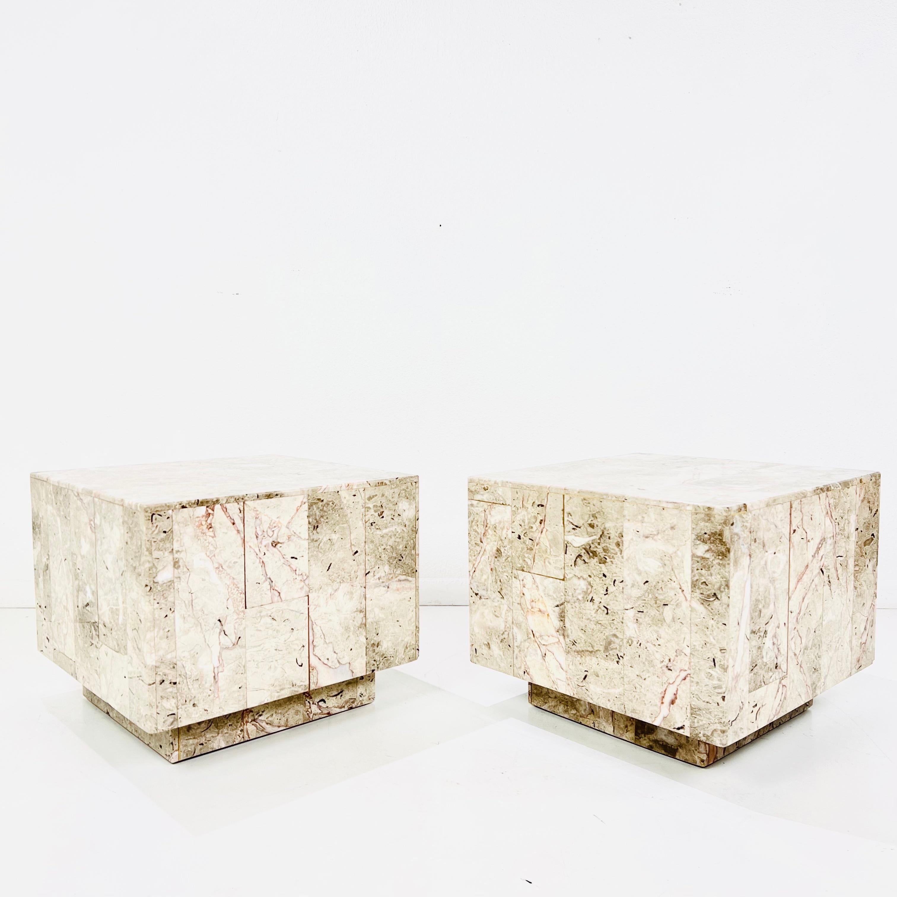 Pair of Tessellated Quartzite Cube End Tables For Sale 1