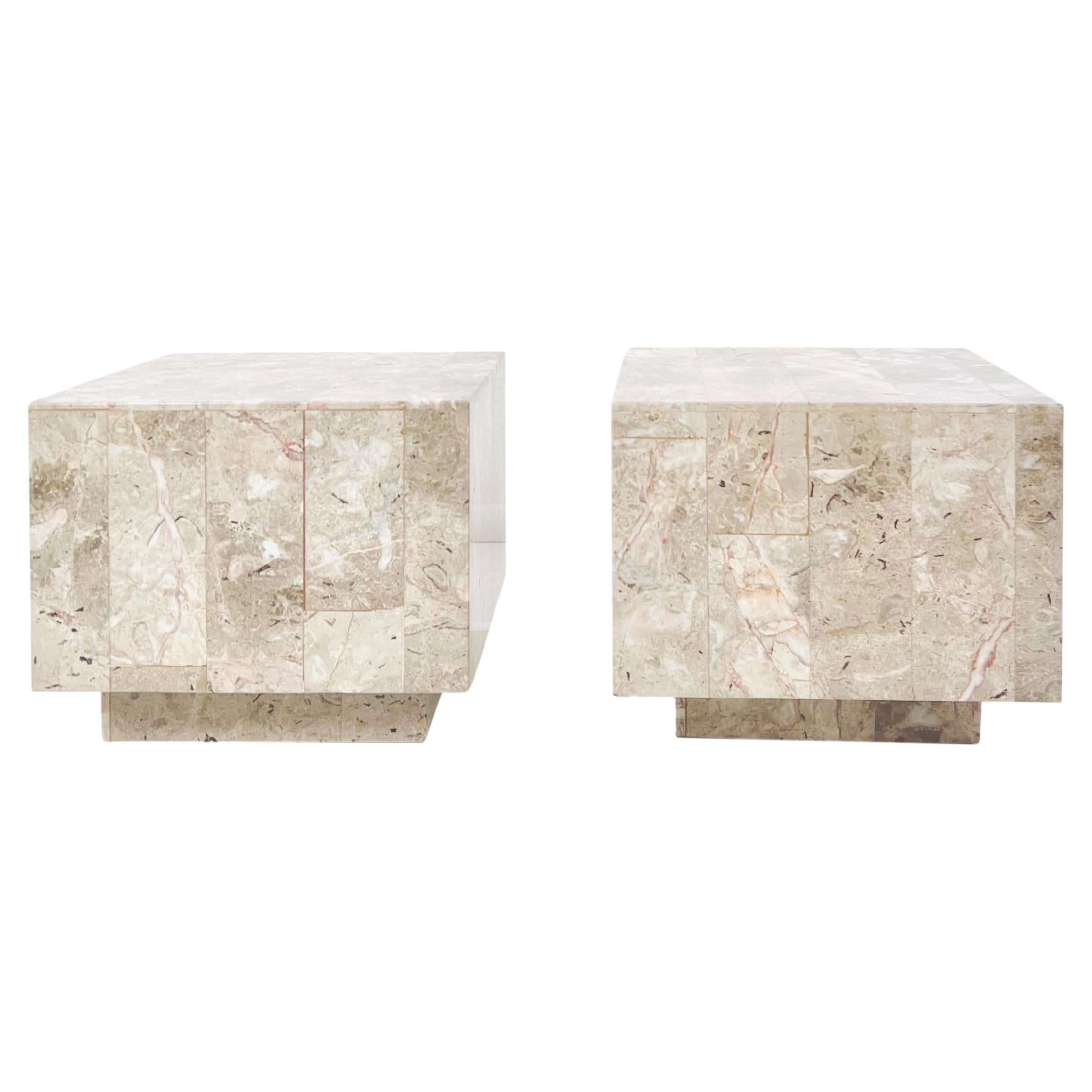 Pair of Tessellated Quartzite Cube End Tables For Sale