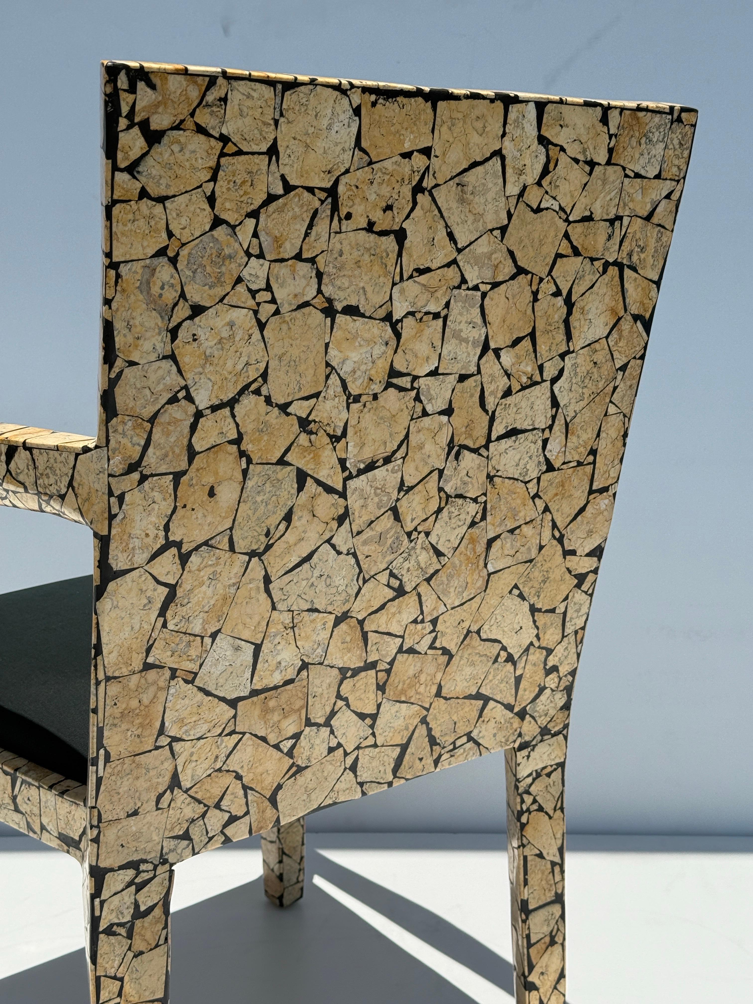 Pair of Tessellated Stone Armchairs after Karl Springer For Sale 4