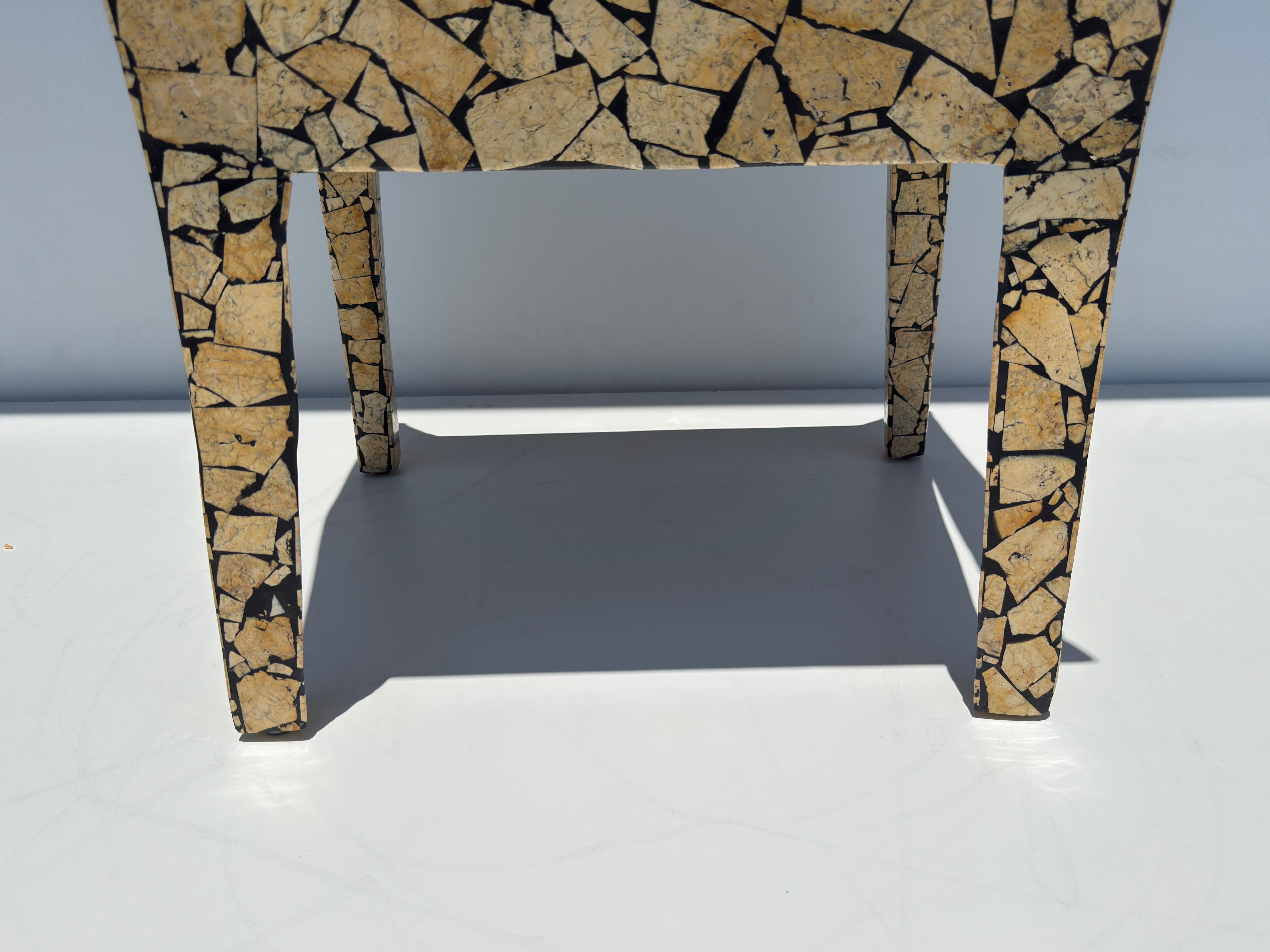Pair of Tessellated Stone Armchairs after Karl Springer For Sale 5