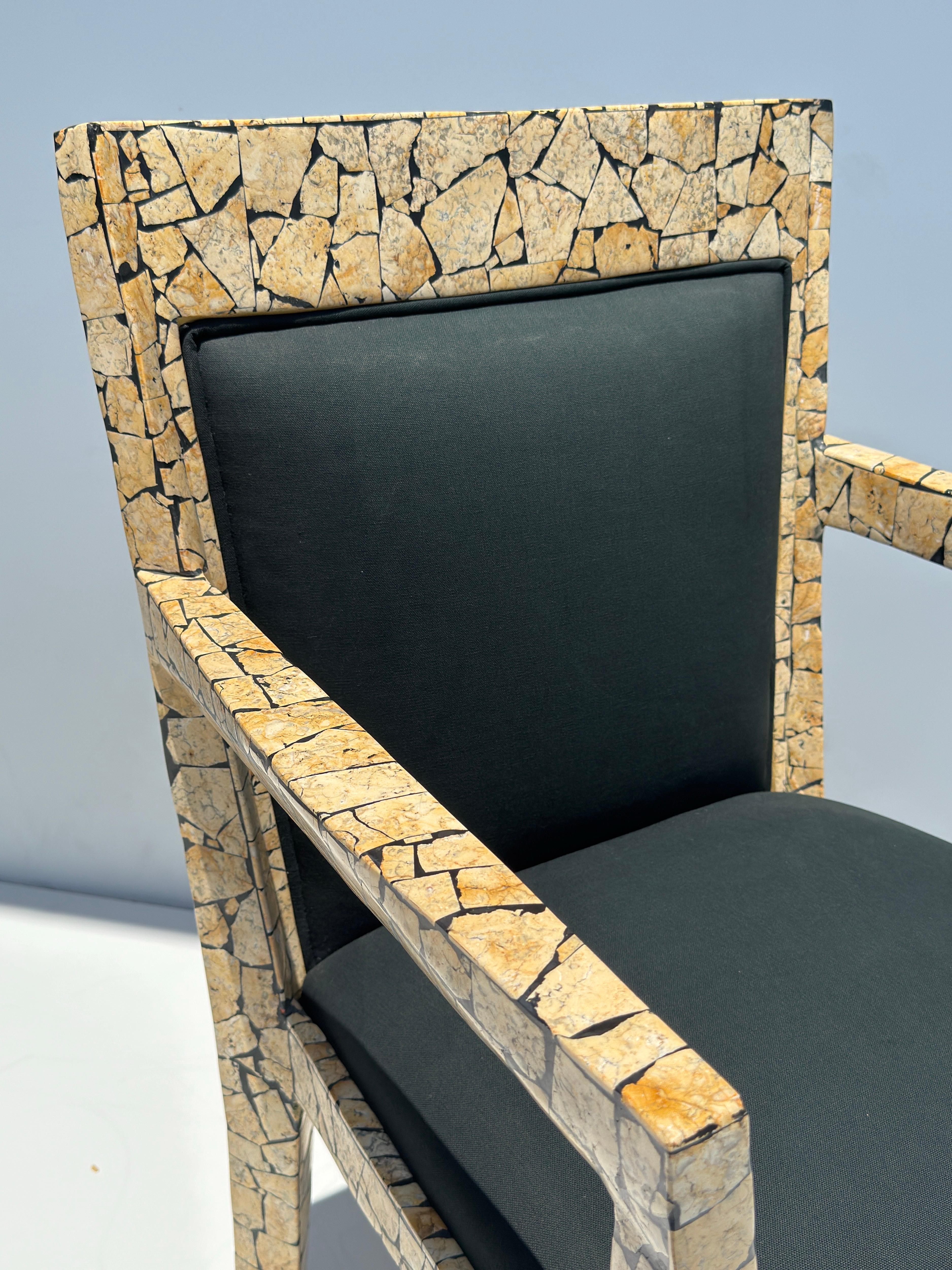 Pair of Tessellated Stone Armchairs after Karl Springer For Sale 7