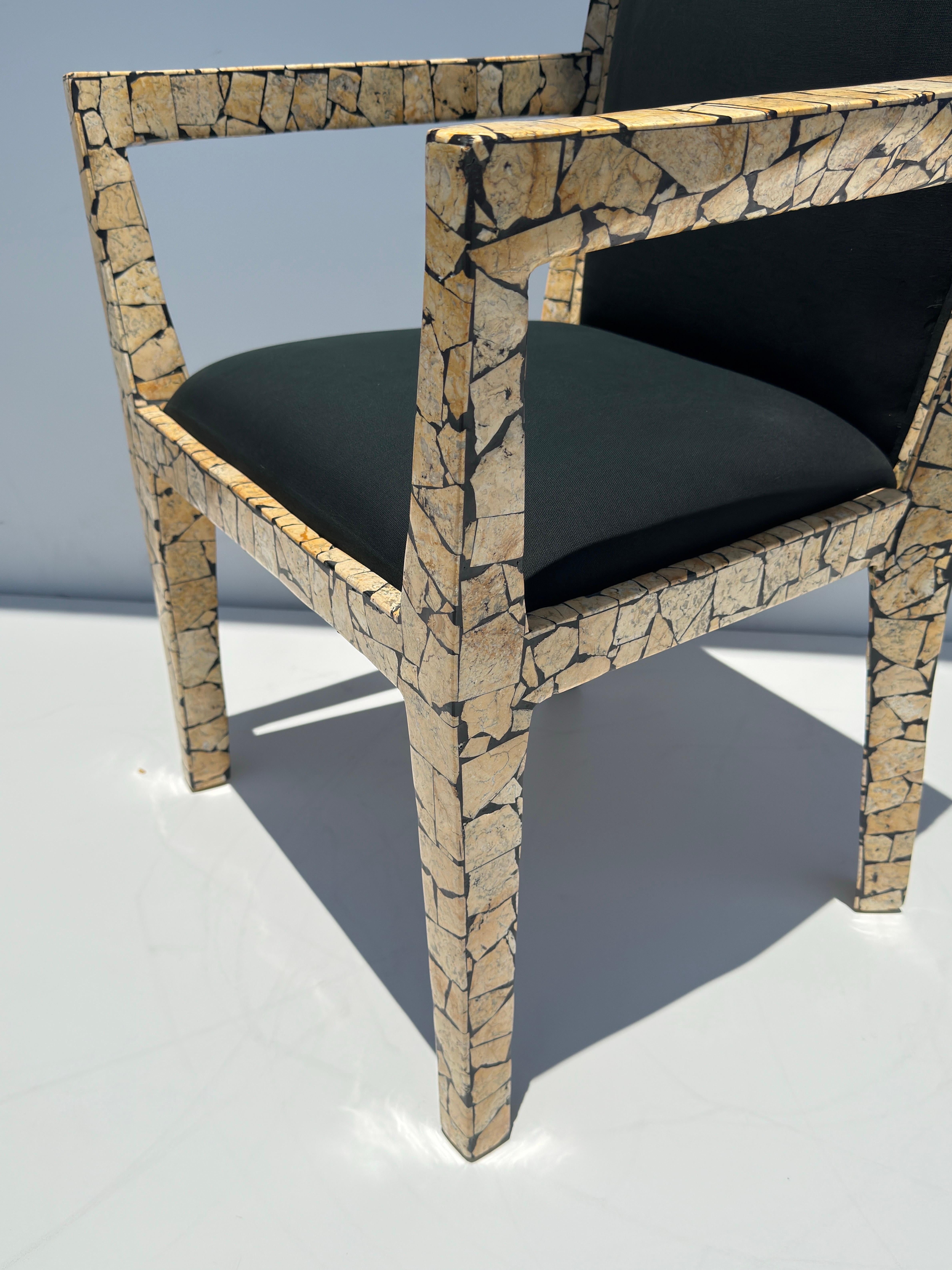 Pair of Tessellated Stone Armchairs after Karl Springer For Sale 9