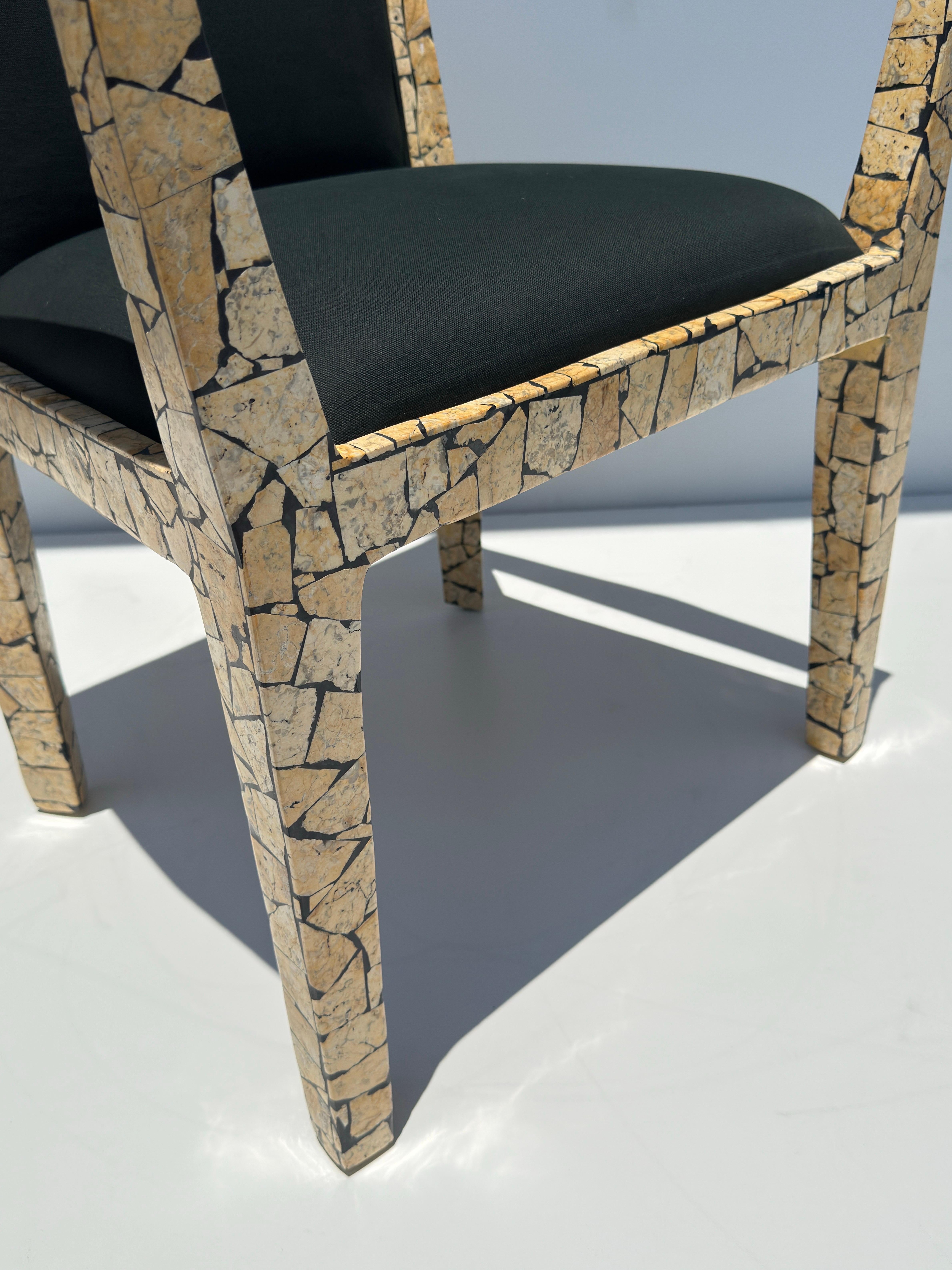 Pair of Tessellated Stone Armchairs after Karl Springer For Sale 10