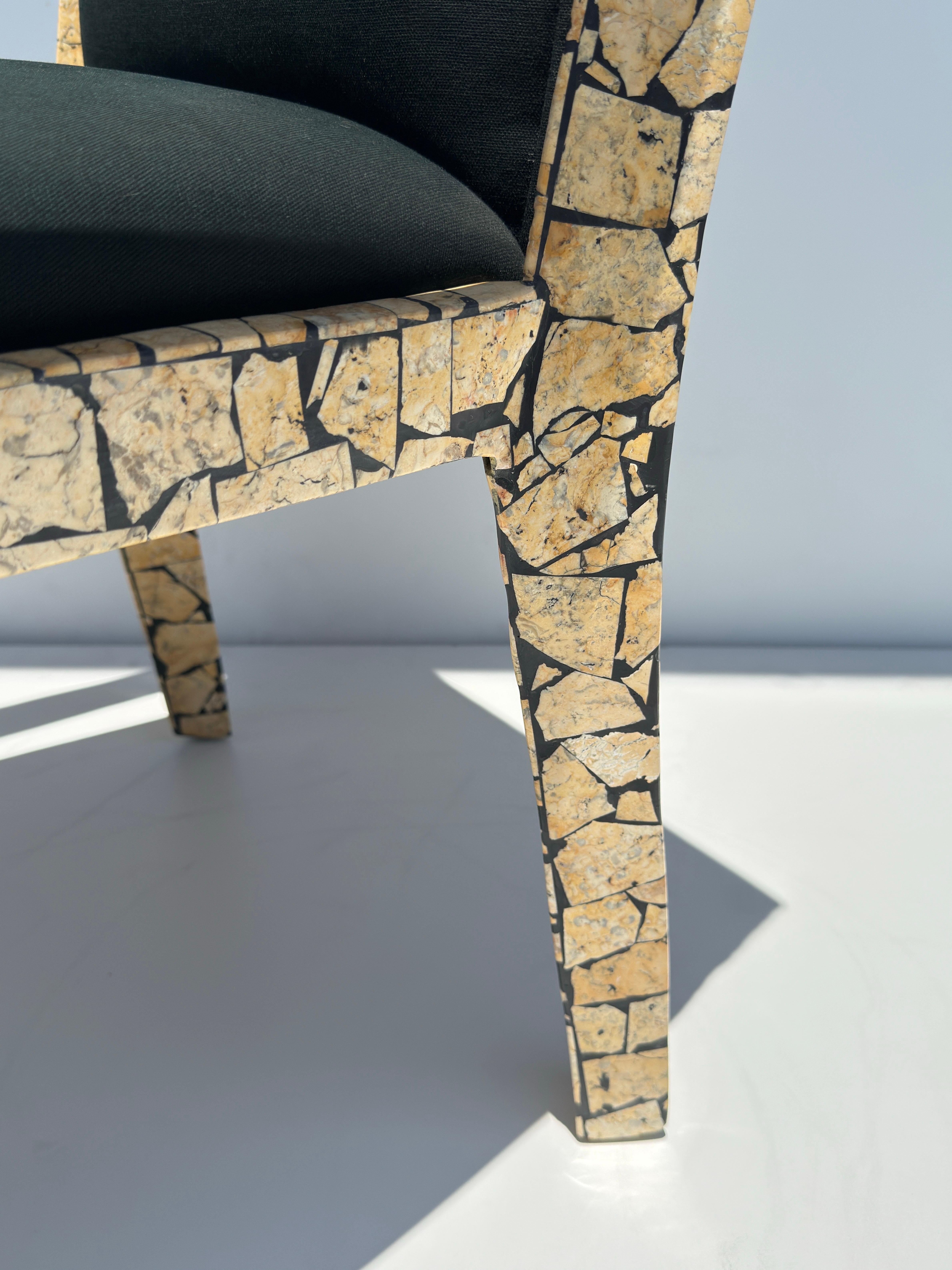 Pair of Tessellated Stone Armchairs after Karl Springer For Sale 11