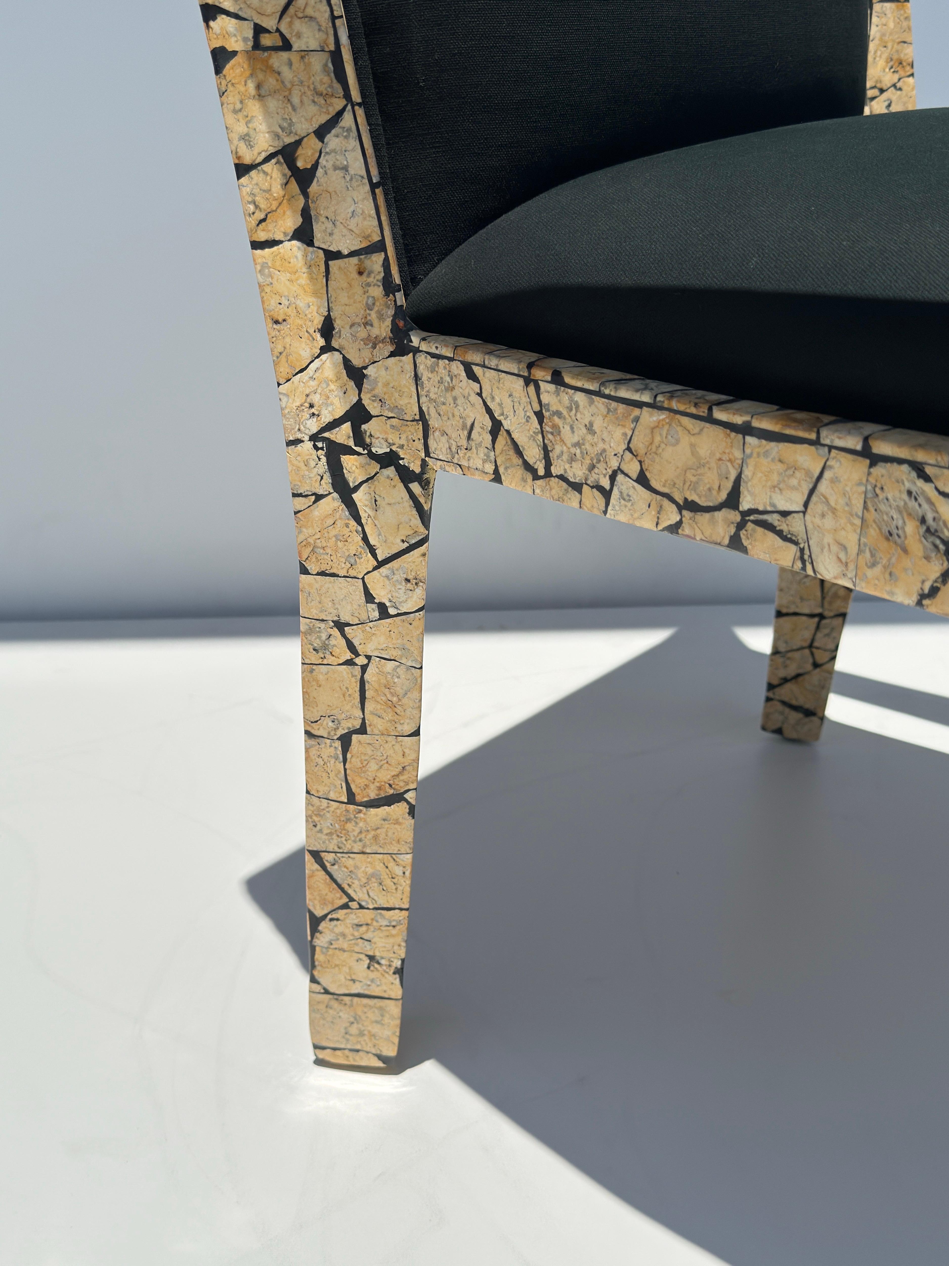 Pair of Tessellated Stone Armchairs after Karl Springer For Sale 12