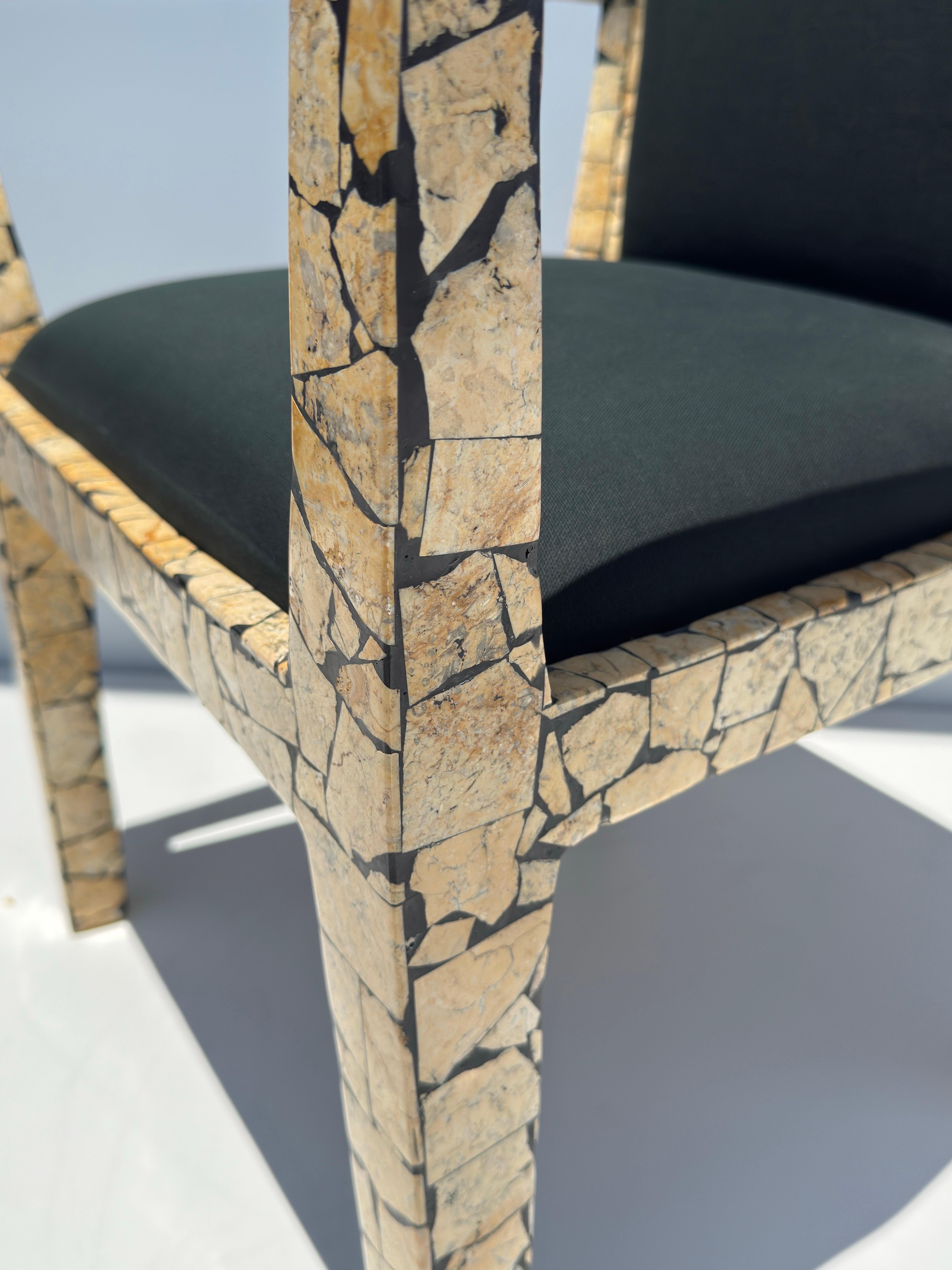 Pair of Tessellated Stone Armchairs after Karl Springer For Sale 13