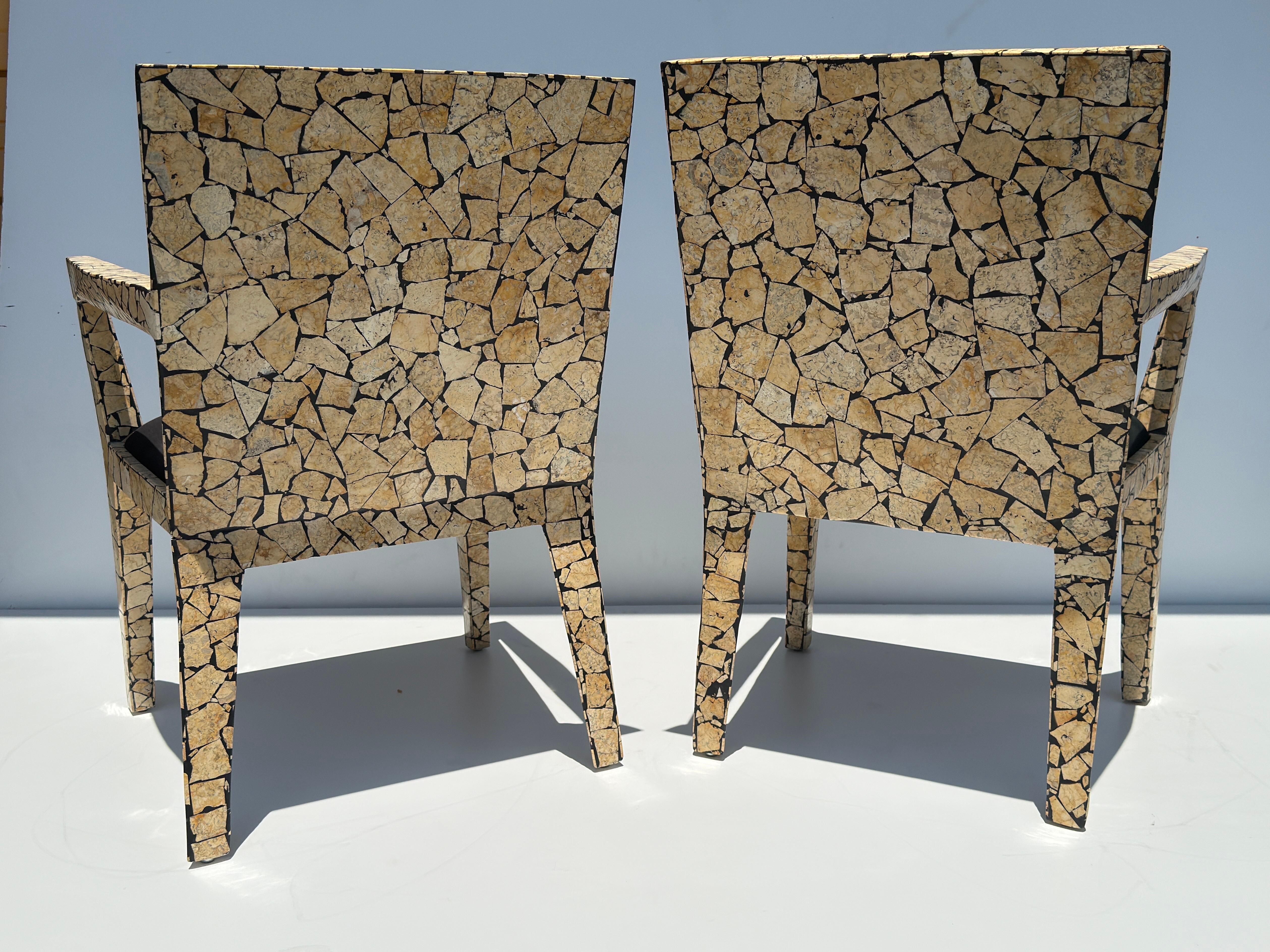 Hollywood Regency Pair of Tessellated Stone Armchairs after Karl Springer For Sale