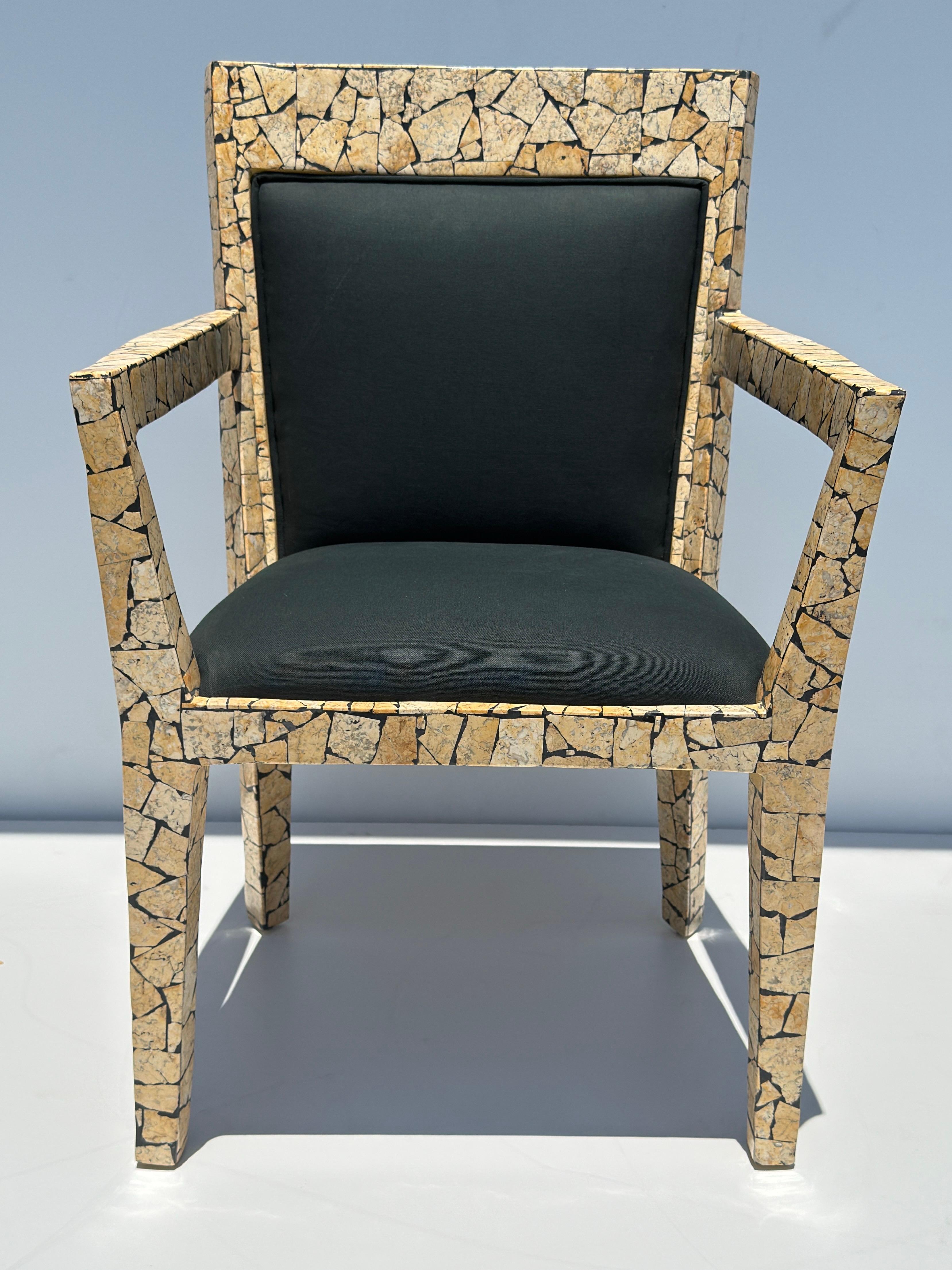 Philippine Pair of Tessellated Stone Armchairs after Karl Springer For Sale