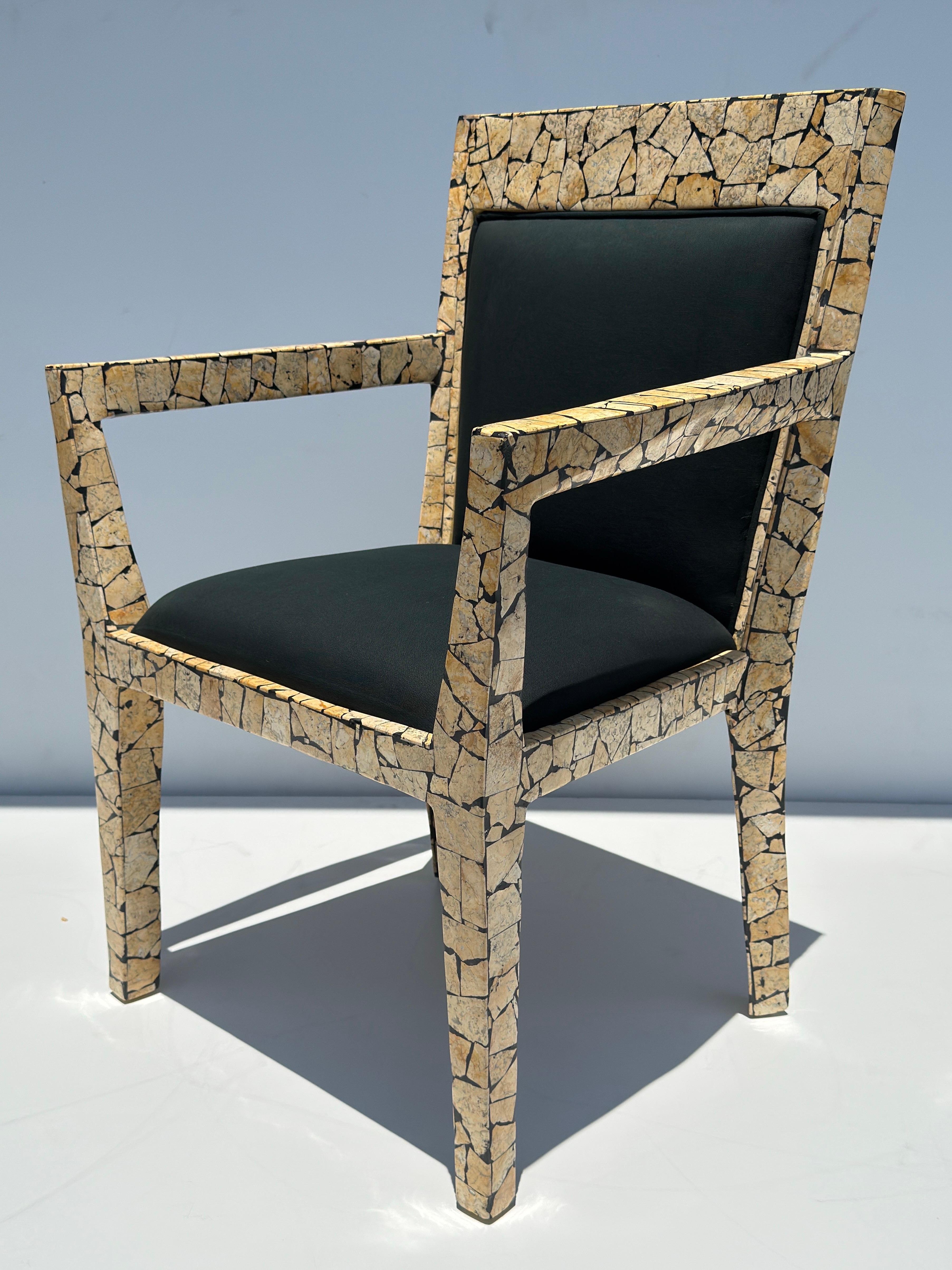 Pair of Tessellated Stone Armchairs after Karl Springer In Good Condition For Sale In North Hollywood, CA