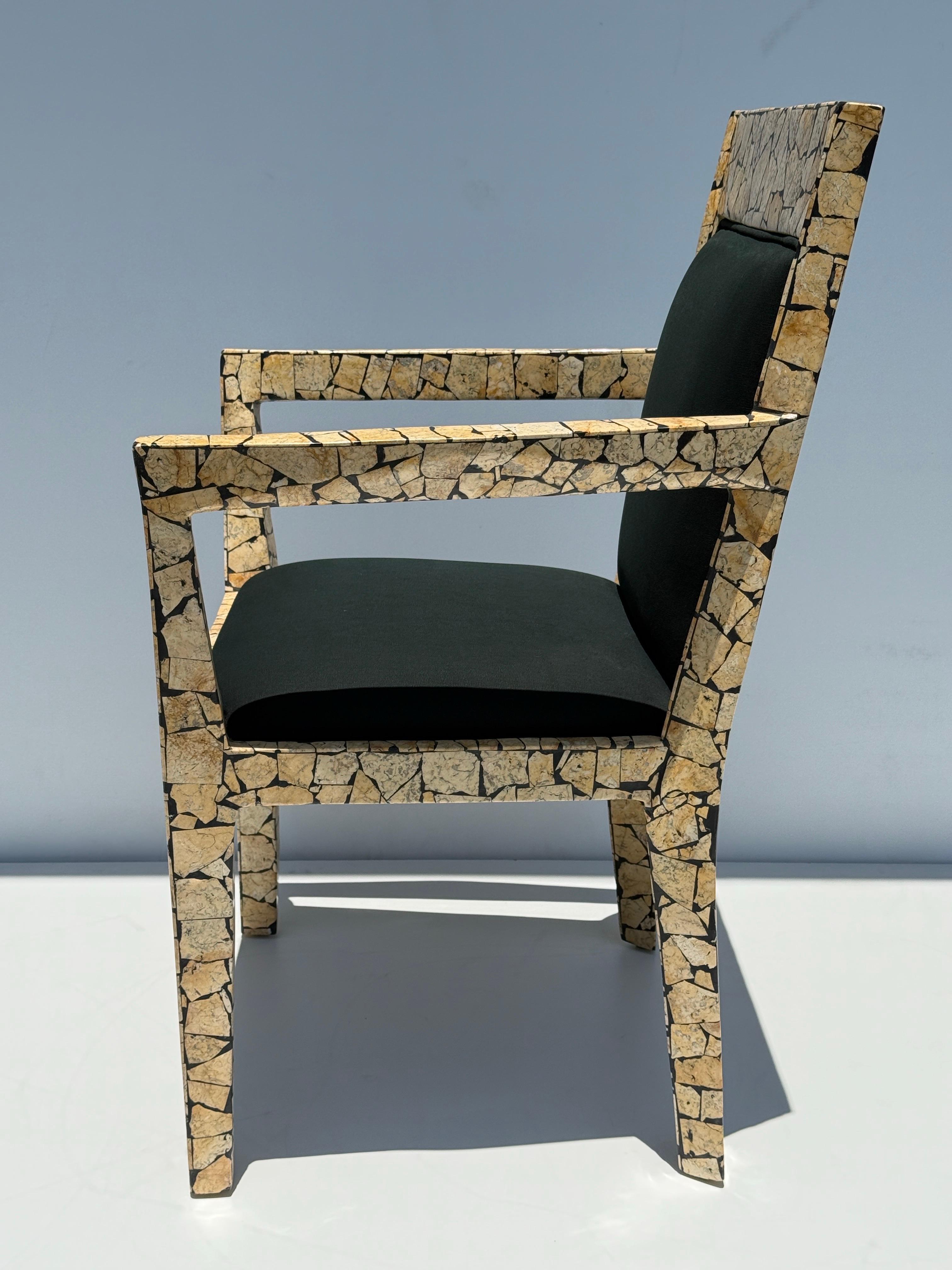 Late 20th Century Pair of Tessellated Stone Armchairs after Karl Springer For Sale