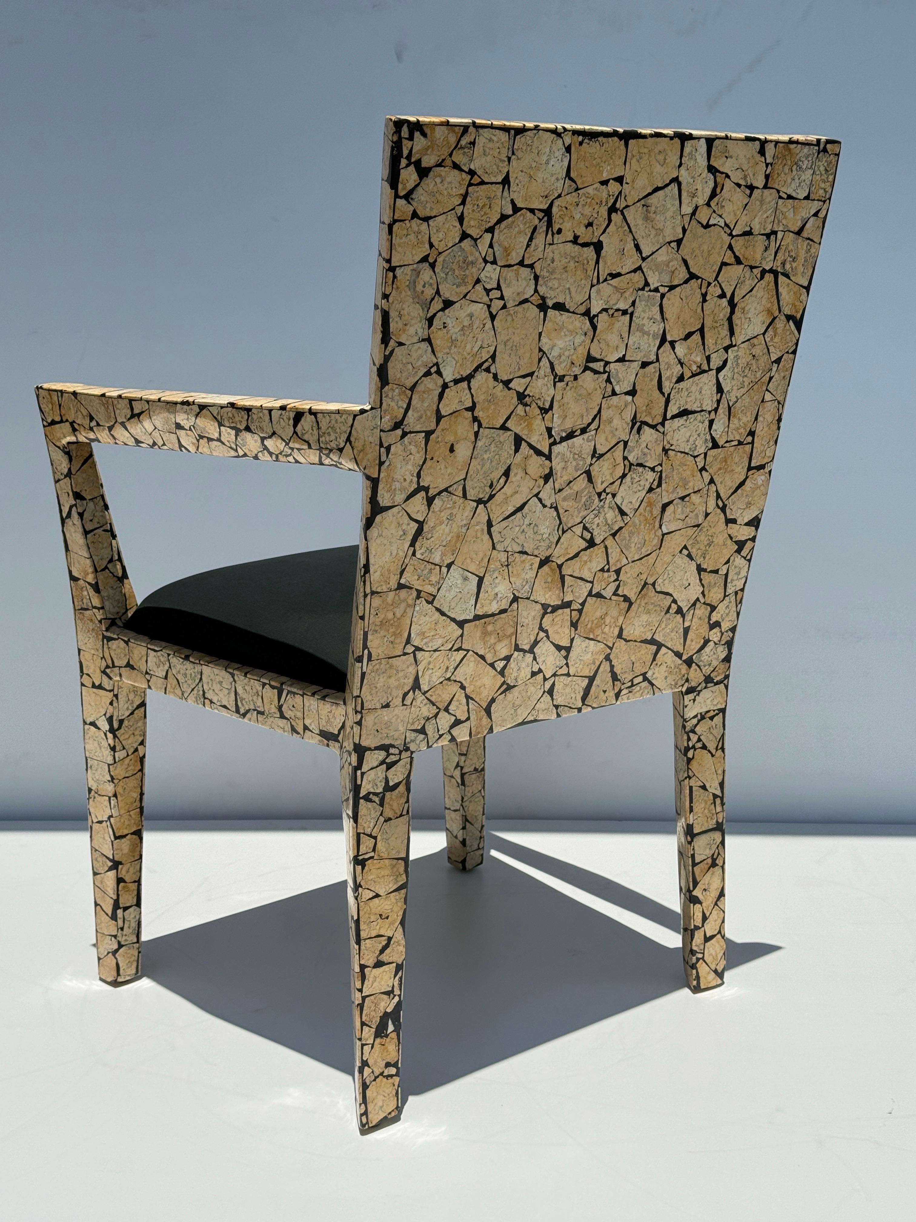 Pair of Tessellated Stone Armchairs after Karl Springer For Sale 1