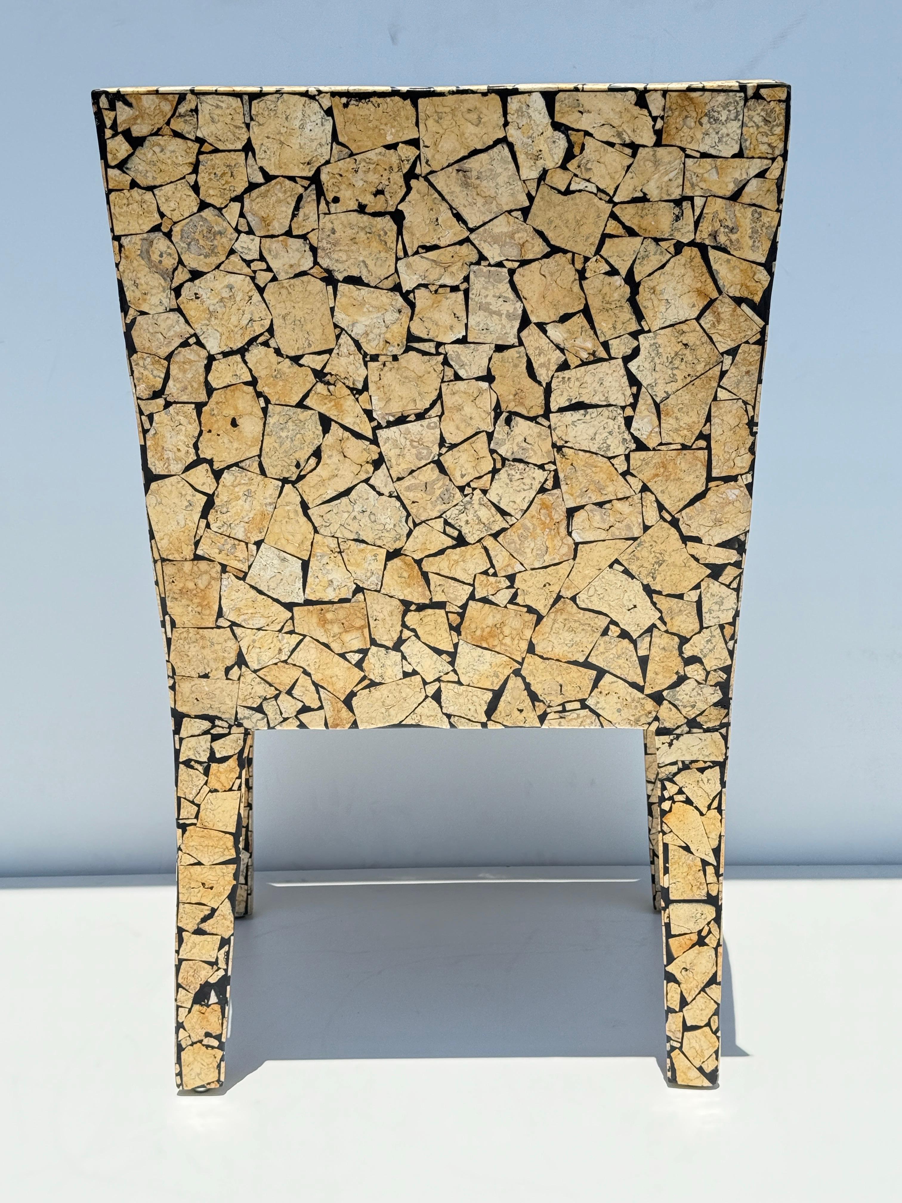 Pair of Tessellated Stone Armchairs after Karl Springer For Sale 2