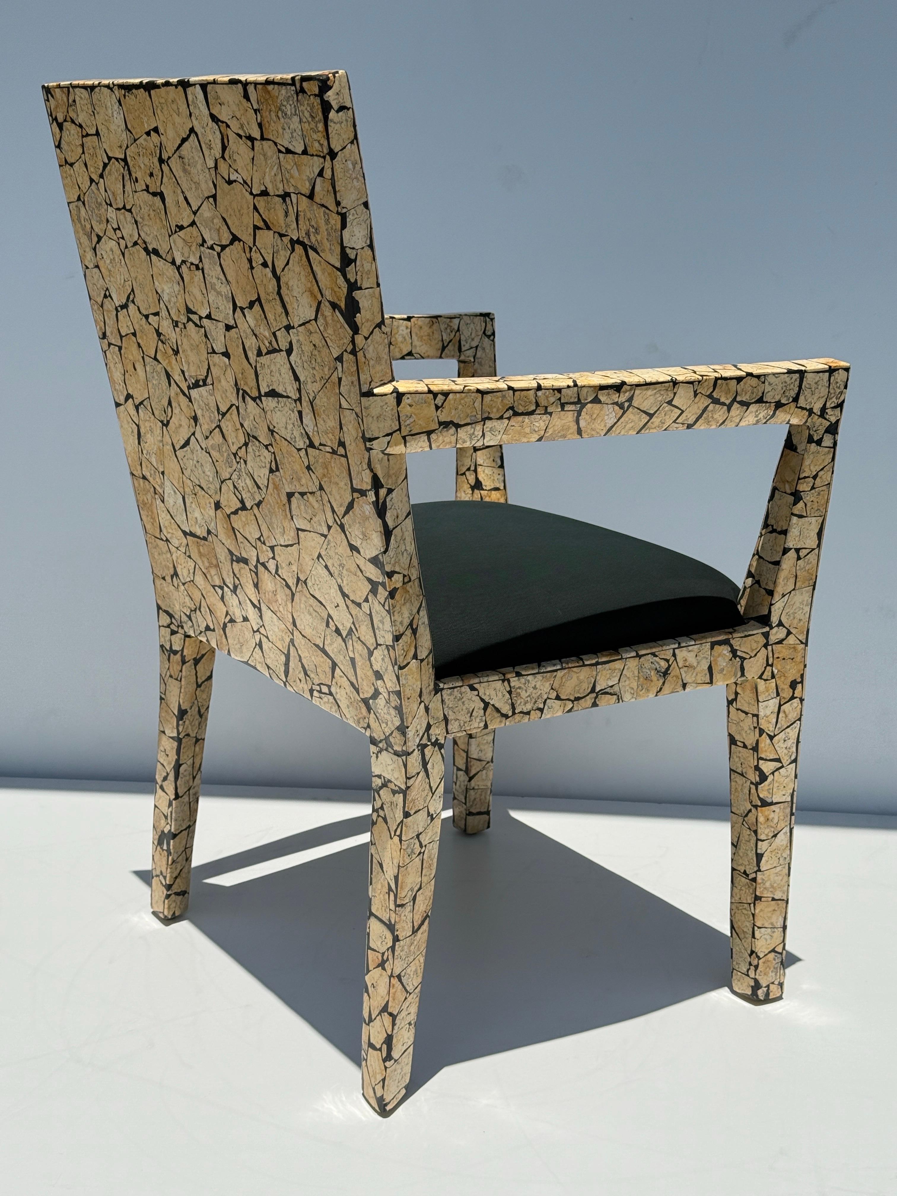 Pair of Tessellated Stone Armchairs after Karl Springer For Sale 3