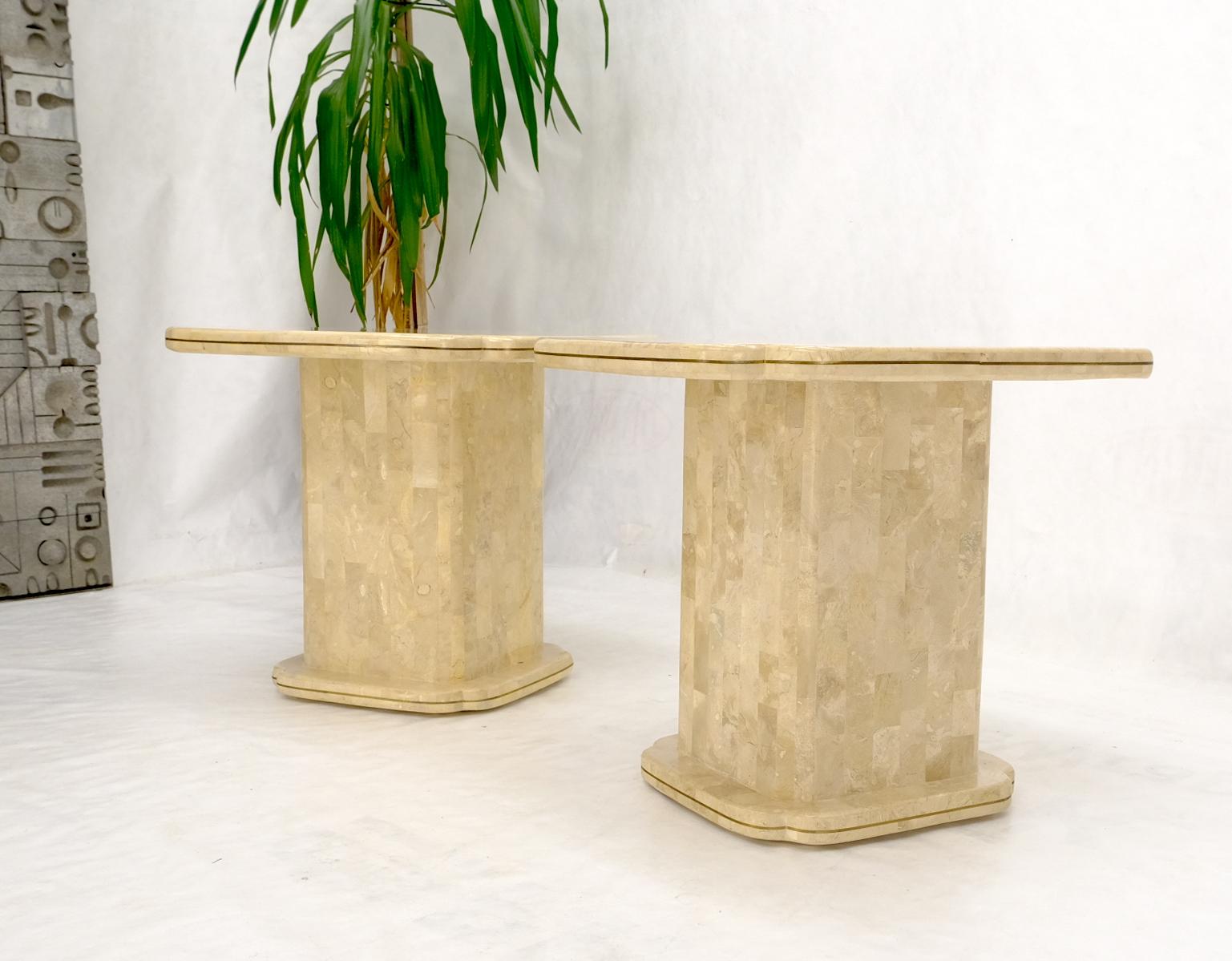 Pair of Tessellated Stone Brass Trim Mid-Century Modern End Tables Stands For Sale 4